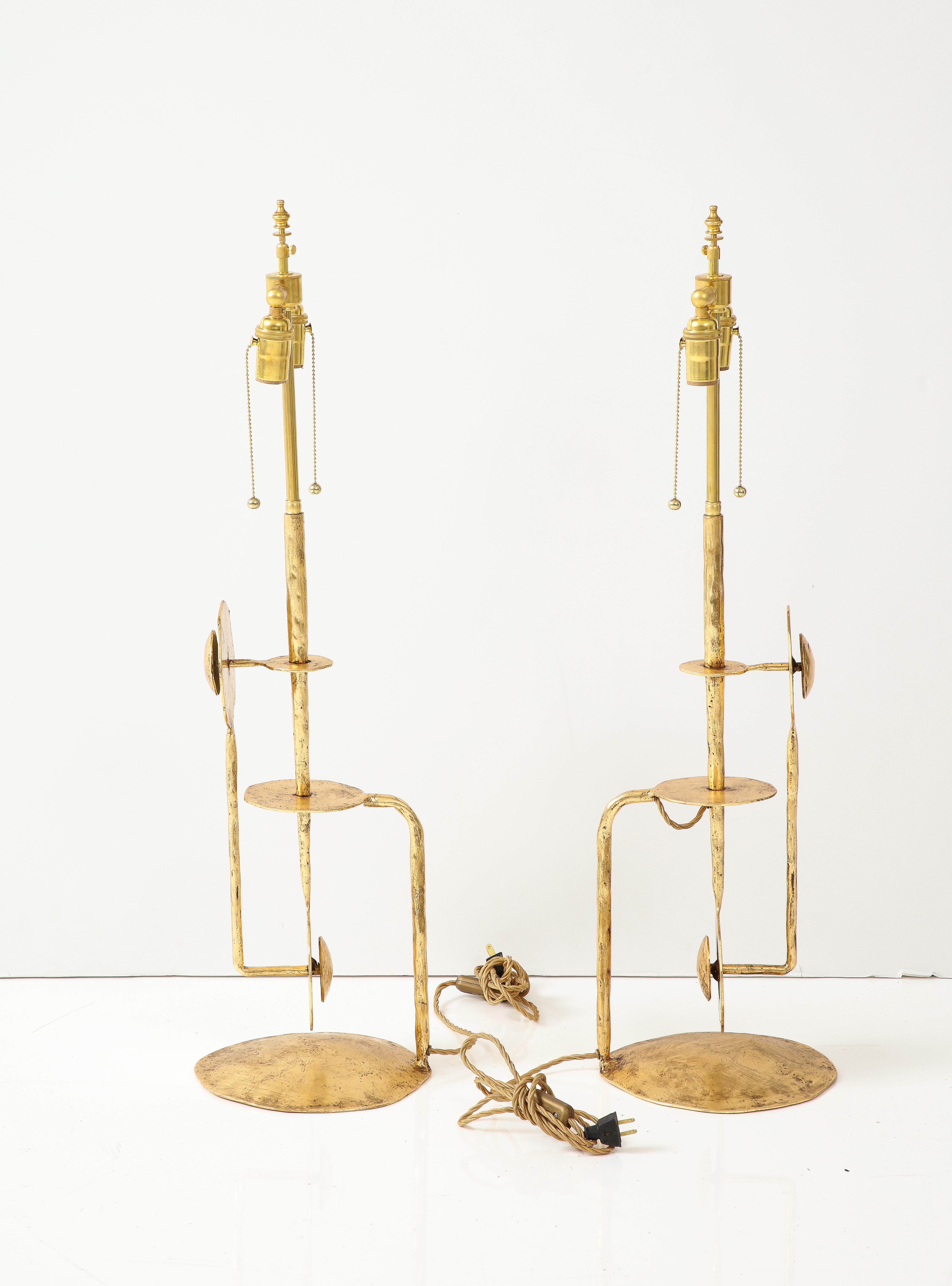 Mid-Century Modern Brutalist Style Gilt Metal Italian Table Lamps For Sale