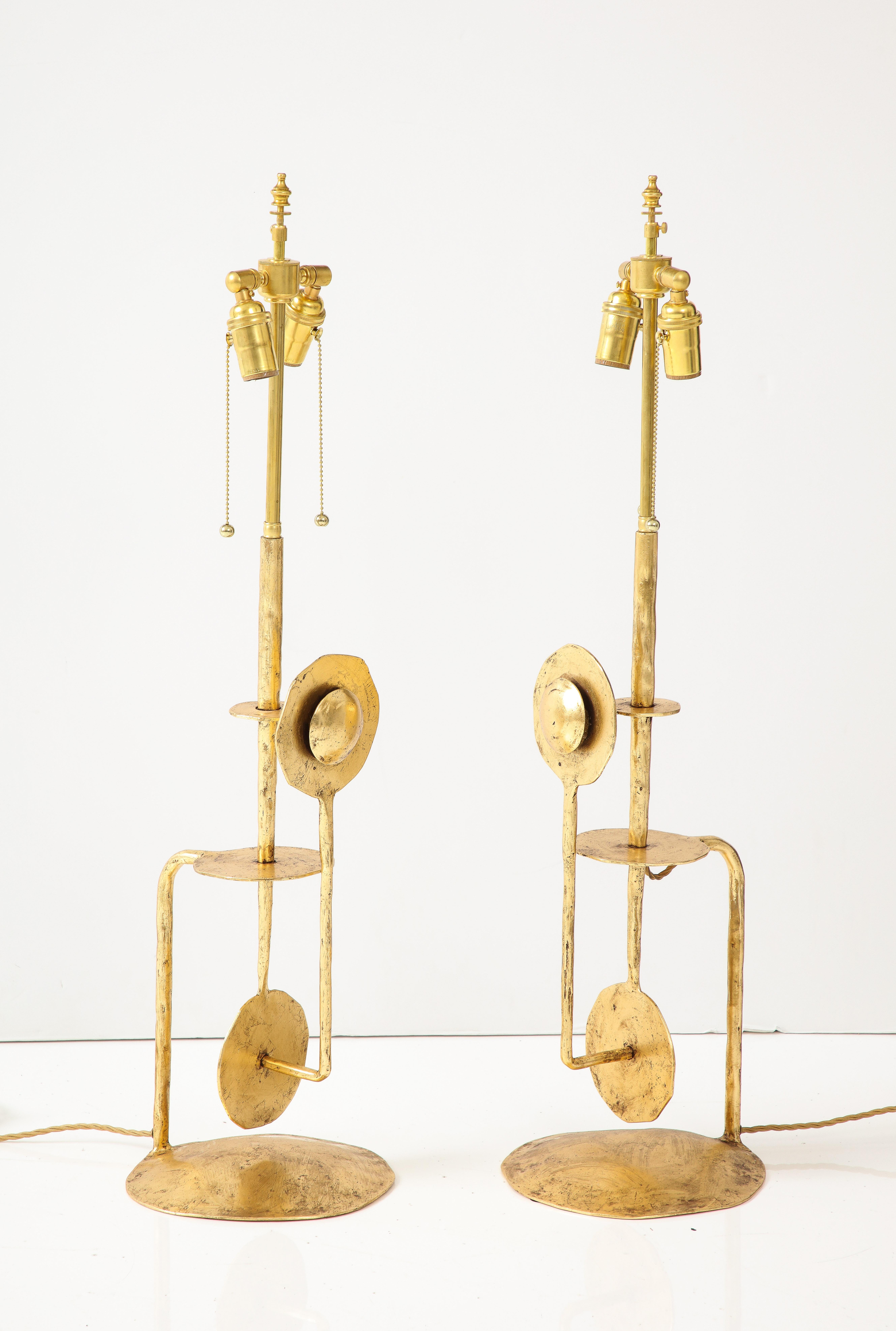 Lampes de table italiennes en métal doré de style brutaliste en vente 3