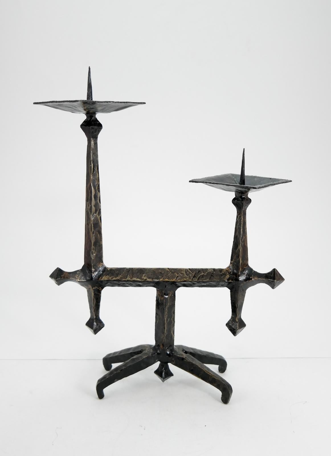 Brutalist style handcrafted wrought iron candleholder, 1960s.