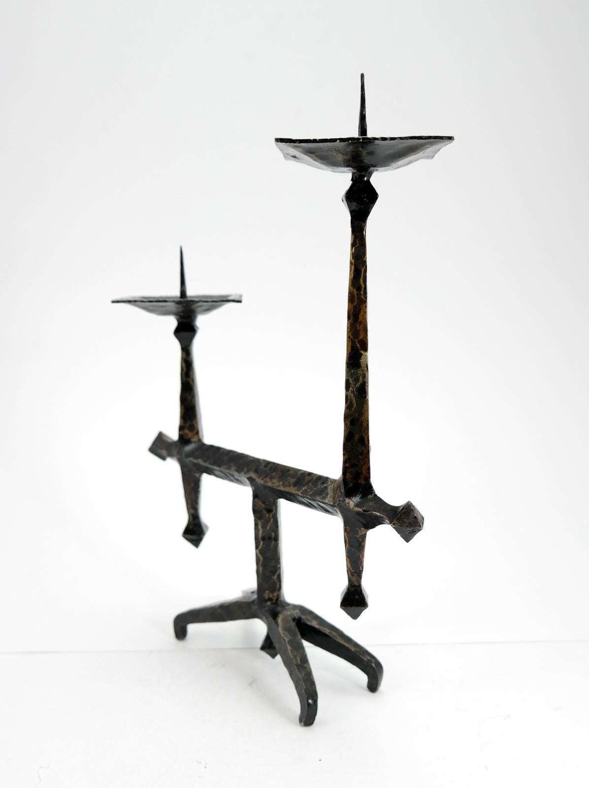 Brutalist Style Handcrafted Wrought Iron Candleholder, 1960s In Good Condition In Budapest, HU