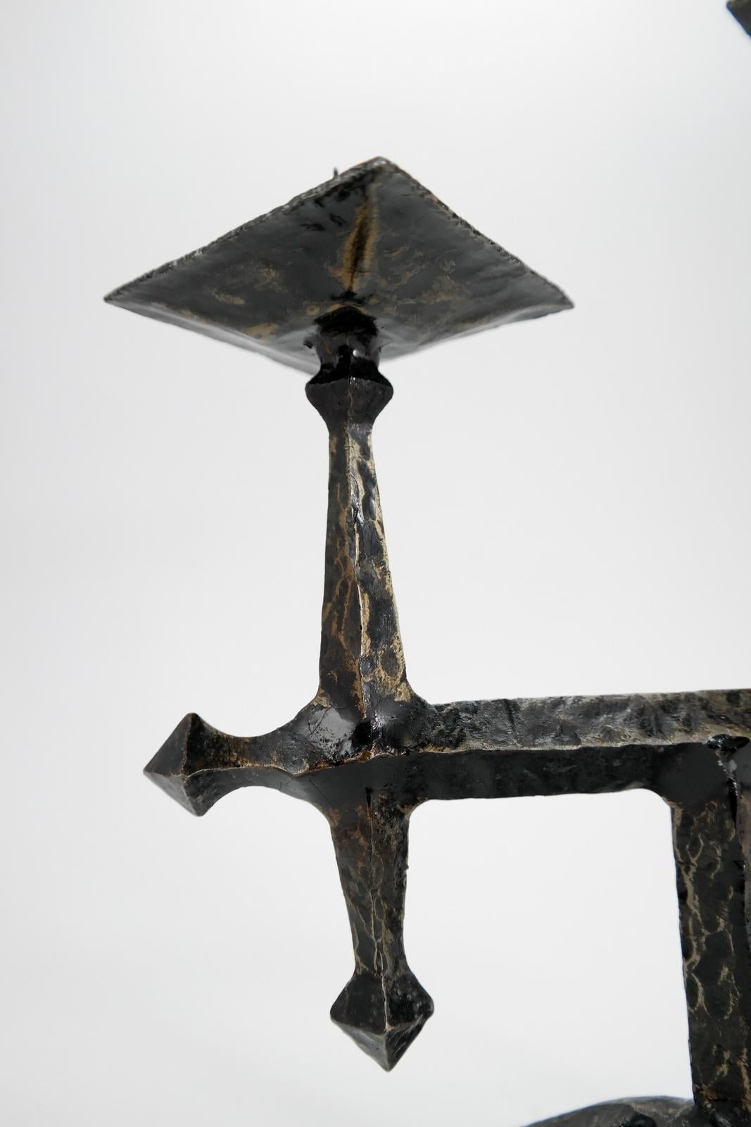 Brutalist Style Handcrafted Wrought Iron Candleholder, 1960s 2
