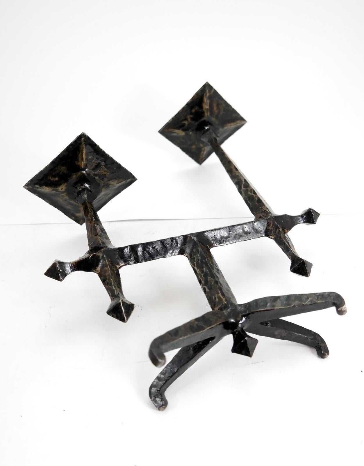 Brutalist Style Handcrafted Wrought Iron Candleholder, 1960s 3