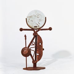 Brutalist style. Hand made ethnic candlestick in iron, Denmark, 70s