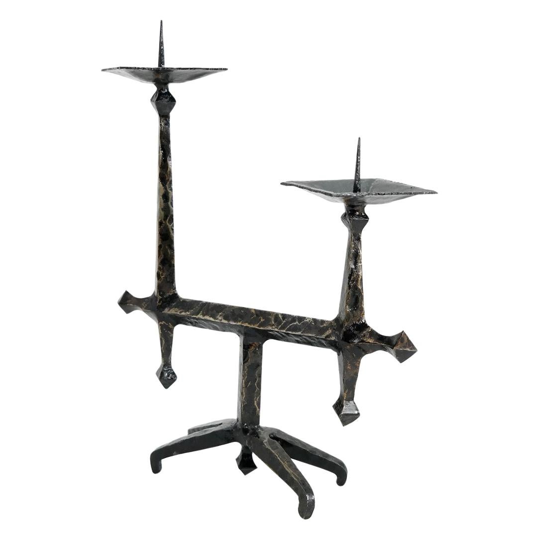 Brutalist Style Handcrafted Wrought Iron Candleholder, 1960s
