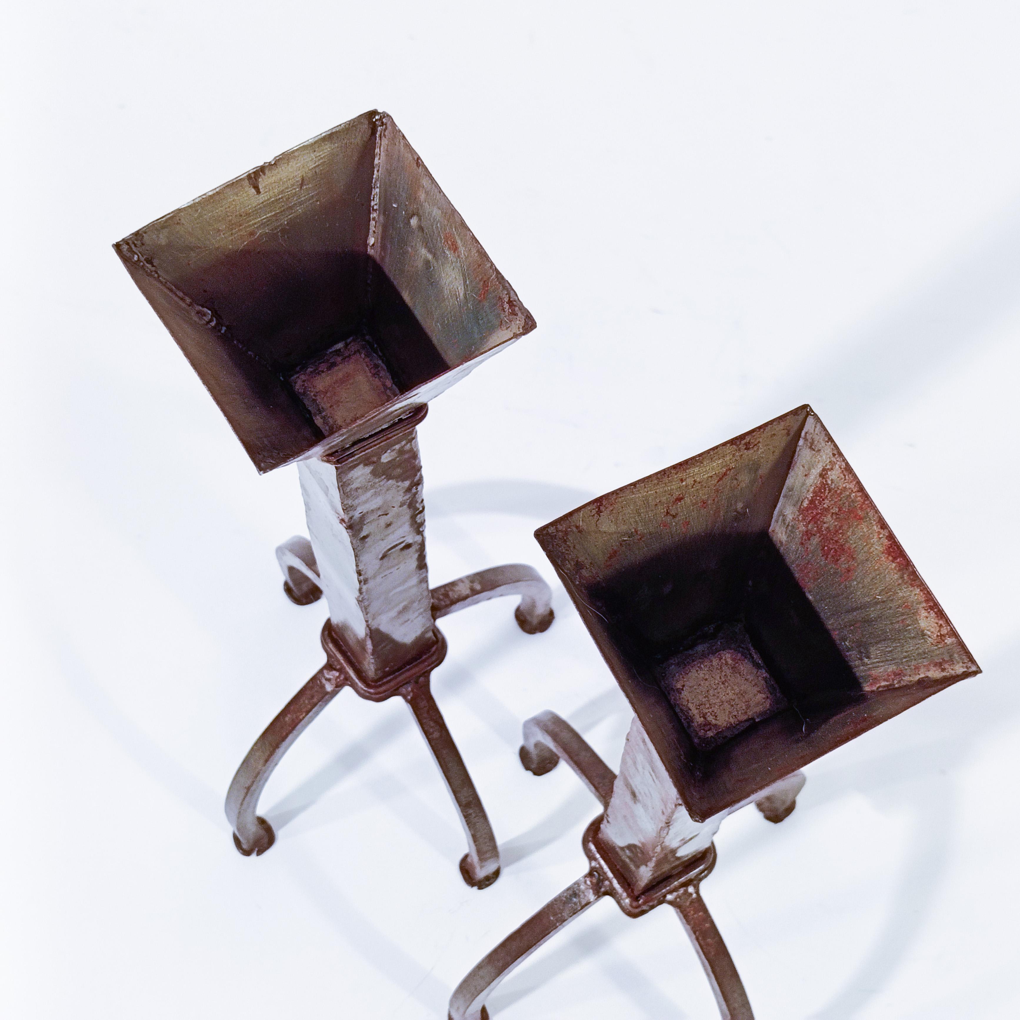 Brutalist style. Huge handmade candle holders by Ferro Art, Spain, 1960s For Sale 3