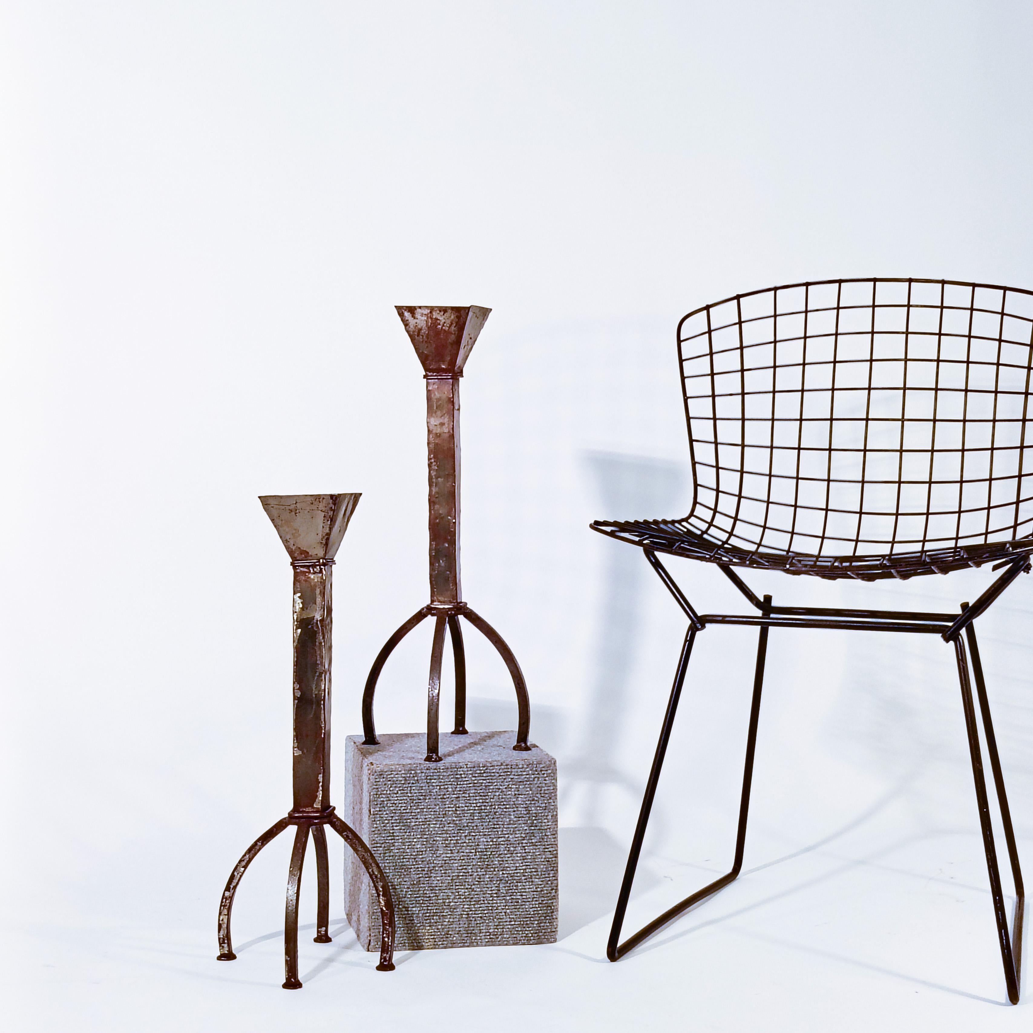 Hammered Brutalist style. Huge handmade candle holders by Ferro Art, Spain, 1960s For Sale