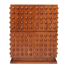 Brutalist Style Italian Dry Bar made of Oak Wood, Hand-carved Drinks Cabinet