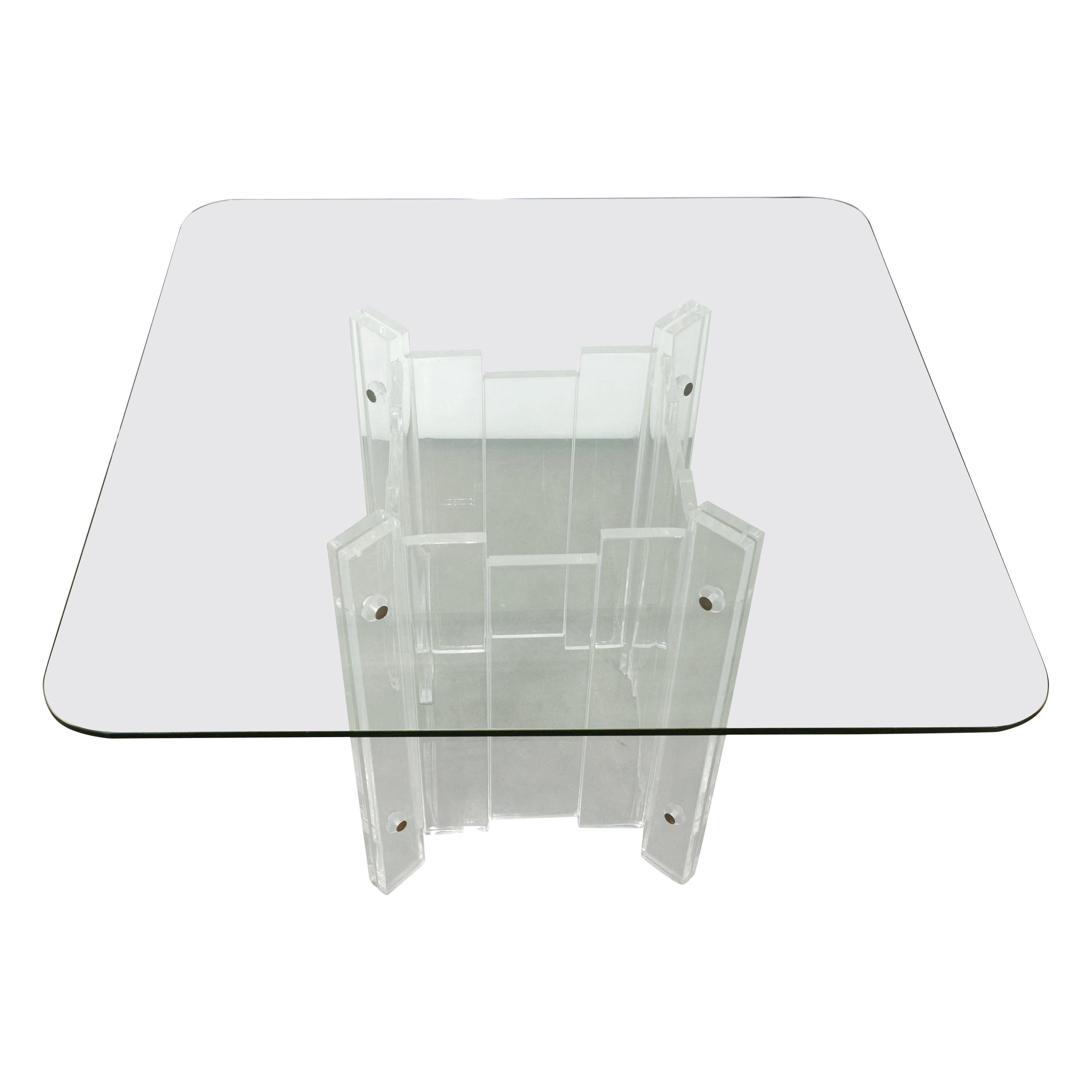 Brutalist Style Lucite Base & Glass Top Dining, Center, Game Table by Hill Mfg. For Sale