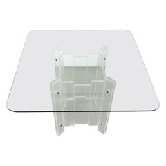 Brutalist Style Lucite Base & Glass Top Dining, Center, Game Table by Hill Mfg.