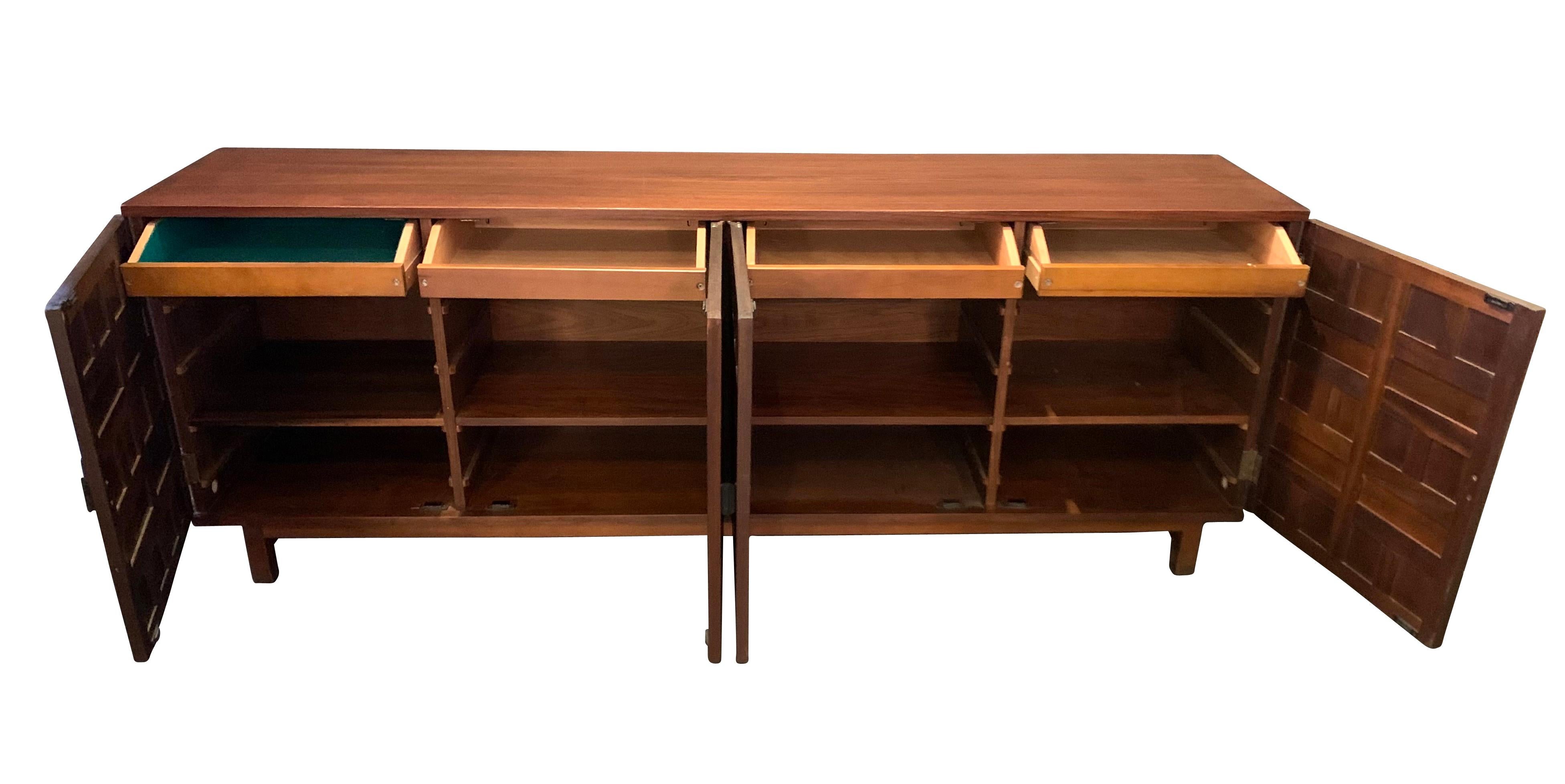 Spanish Brutalist Style Mahogany And Beech Wood Credenza, Spain, 1970s