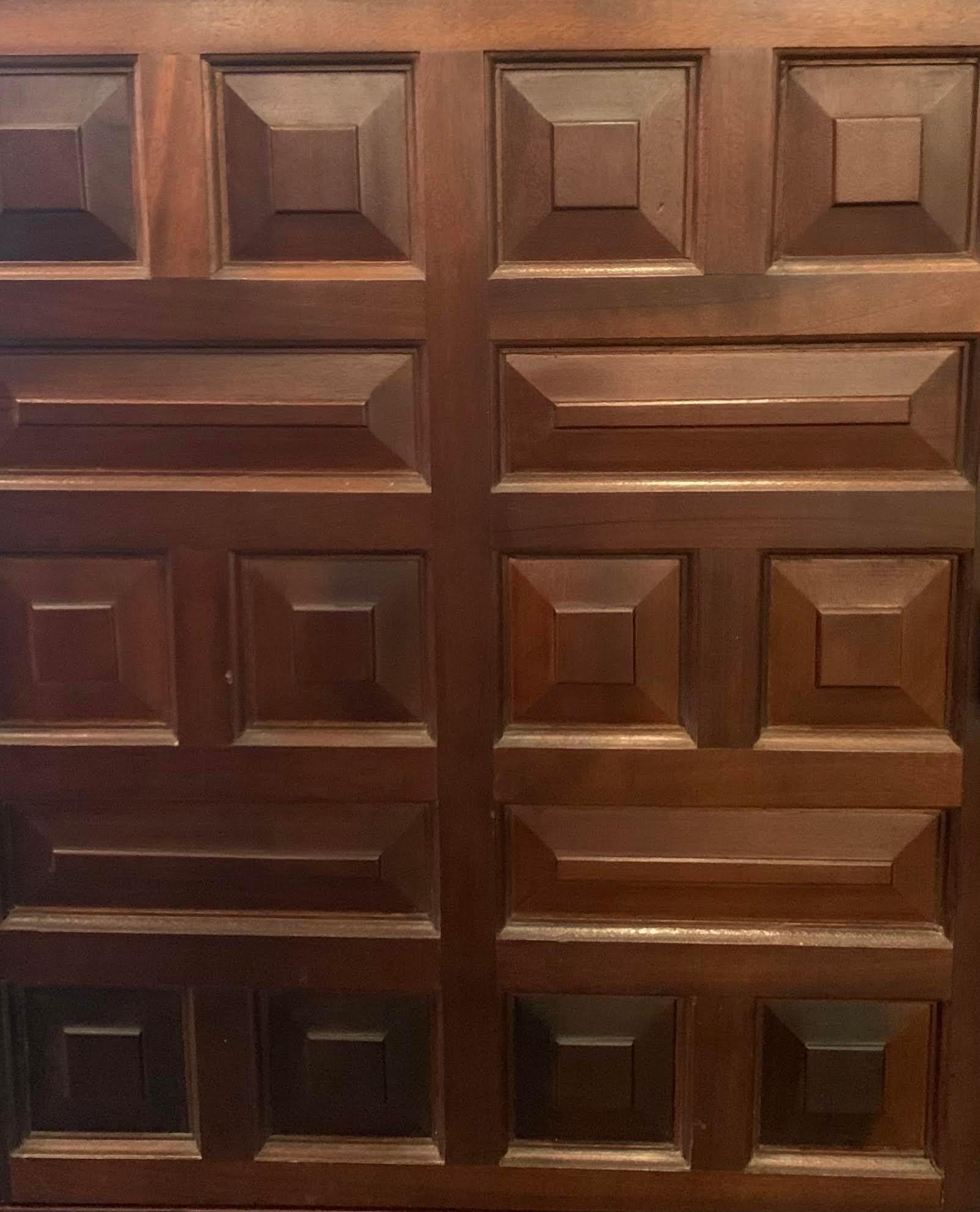 Late 20th Century Brutalist Style Mahogany And Beech Wood Credenza, Spain, 1970s
