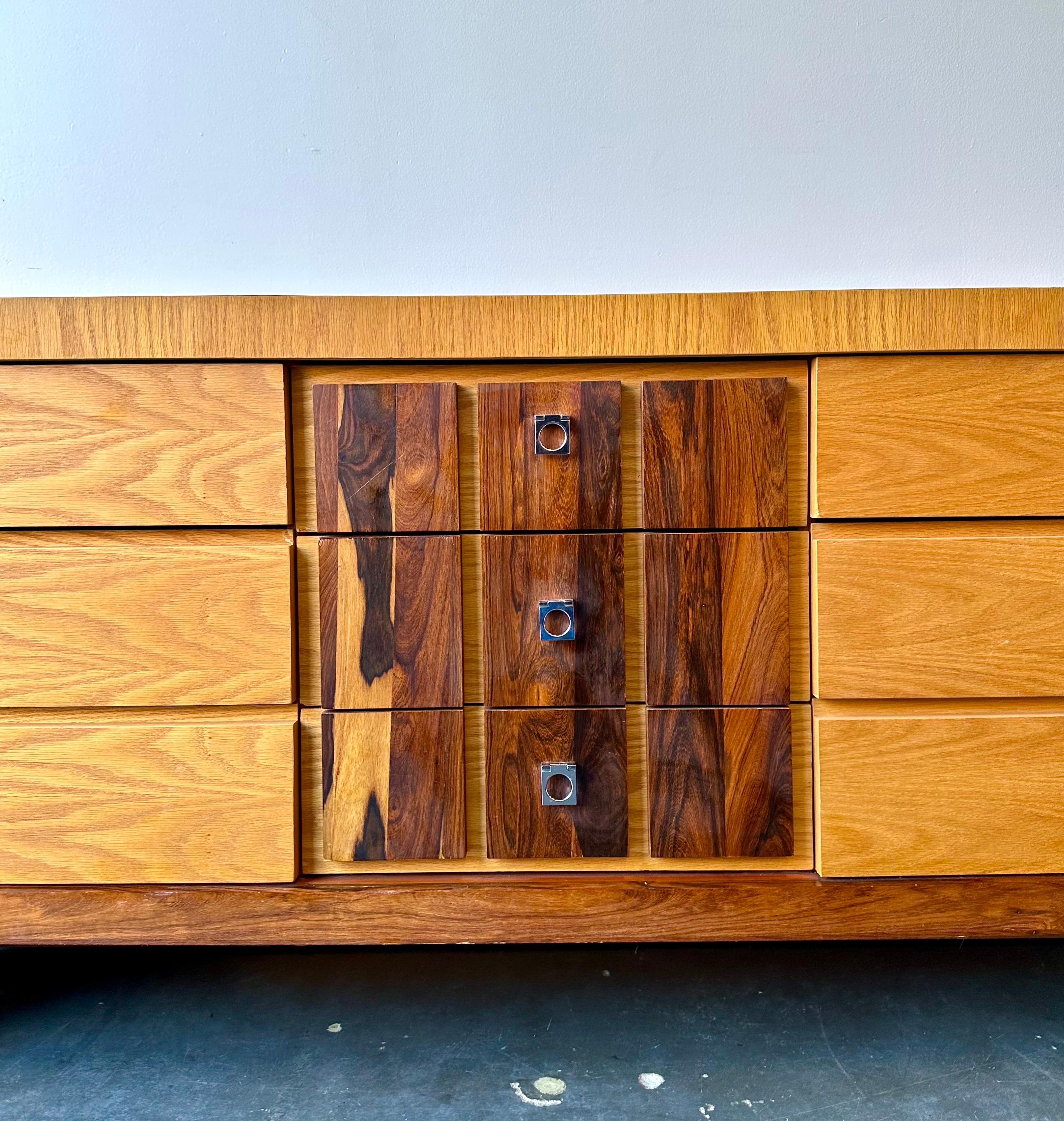 Woodwork Brutalist style mcm rosewood and oak dresser credenza 