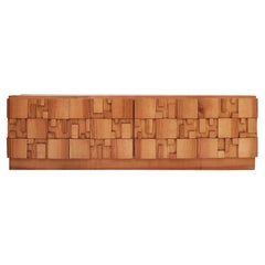 Brutalist Style Oak Handcarved Italian Large Sideboard