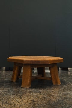 Brutalist Style Octagonal Solid Oak Coffee Table, 1970s