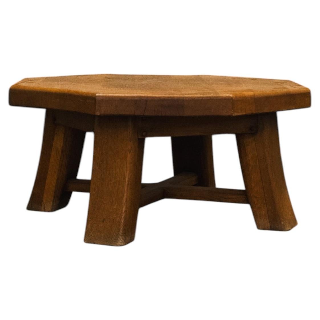 Brutalist Style Octagonal Solid Oak Coffee Table, 1970s For Sale