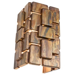 Brutalist Style Oxidized Finish and Brass Metal Wall Light