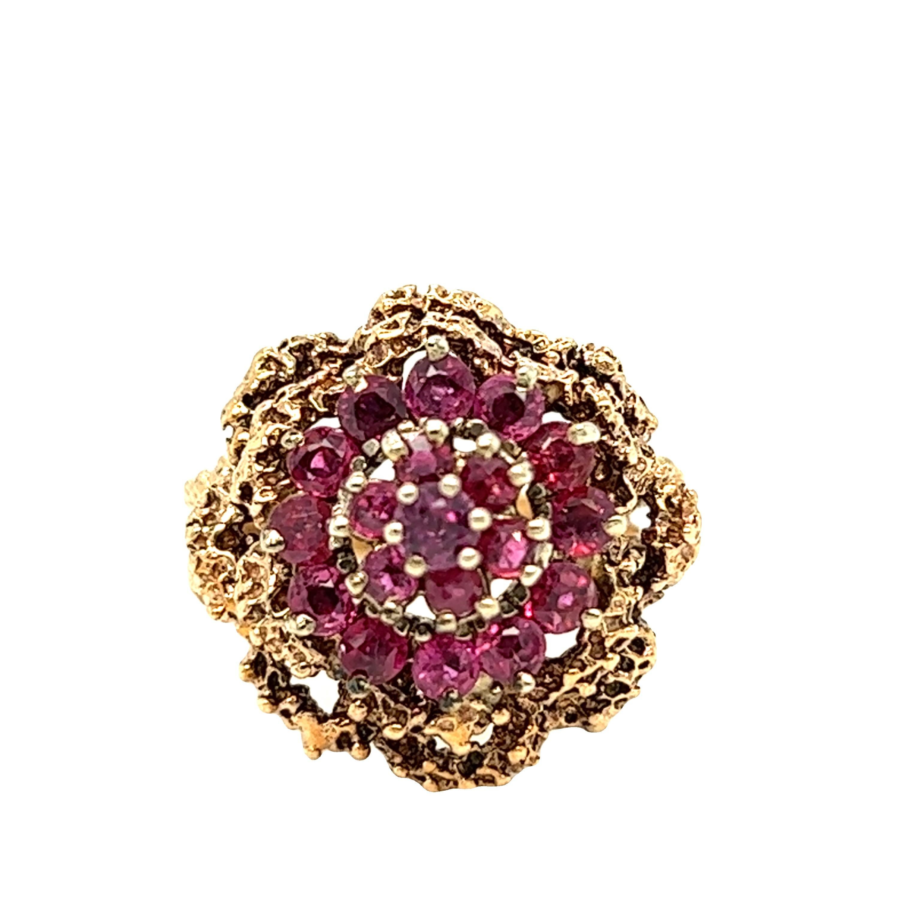 Brutalist Style Ruby Dome Ring 14K Yellow Gold For Sale 5