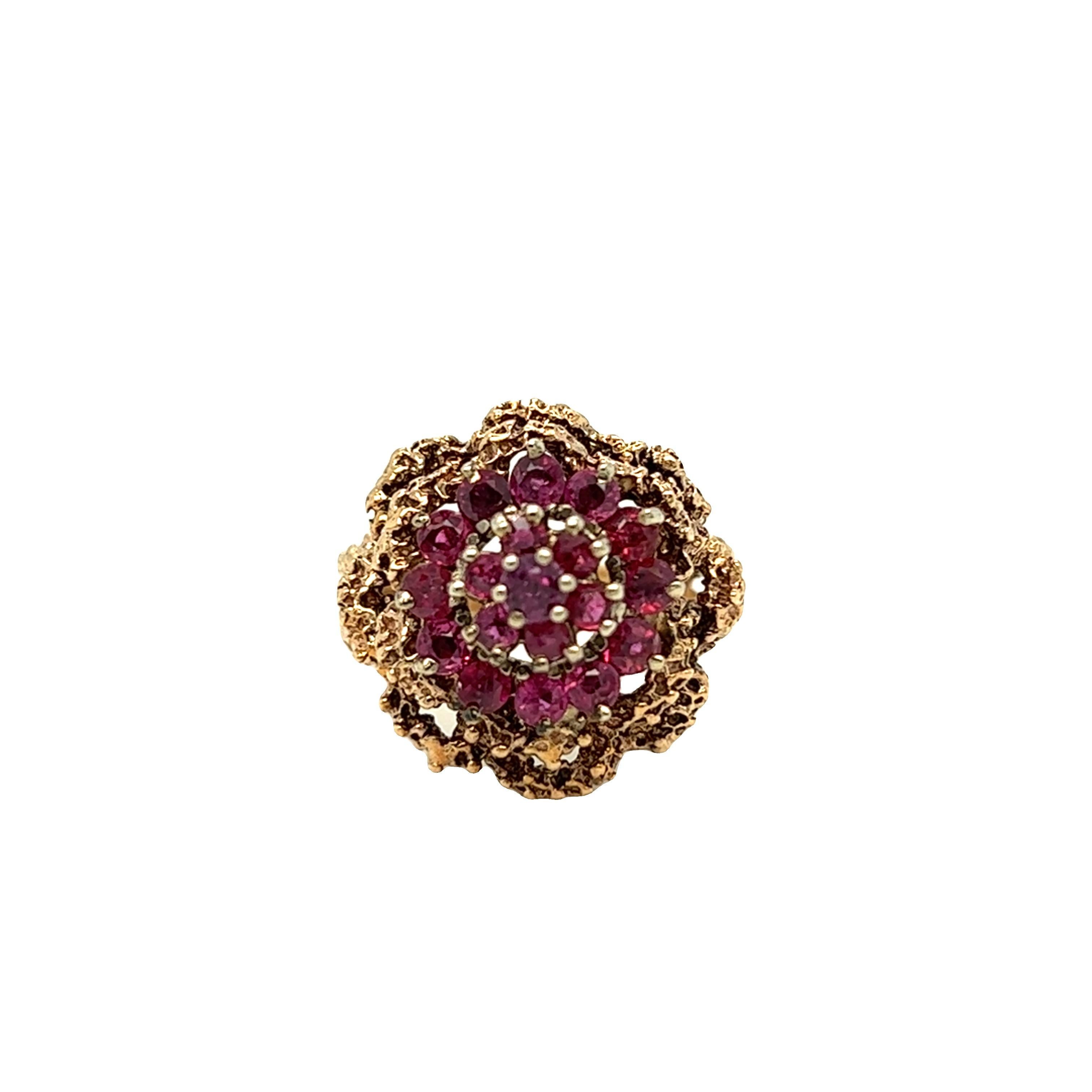 Round Cut Brutalist Style Ruby Dome Ring 14K Yellow Gold For Sale