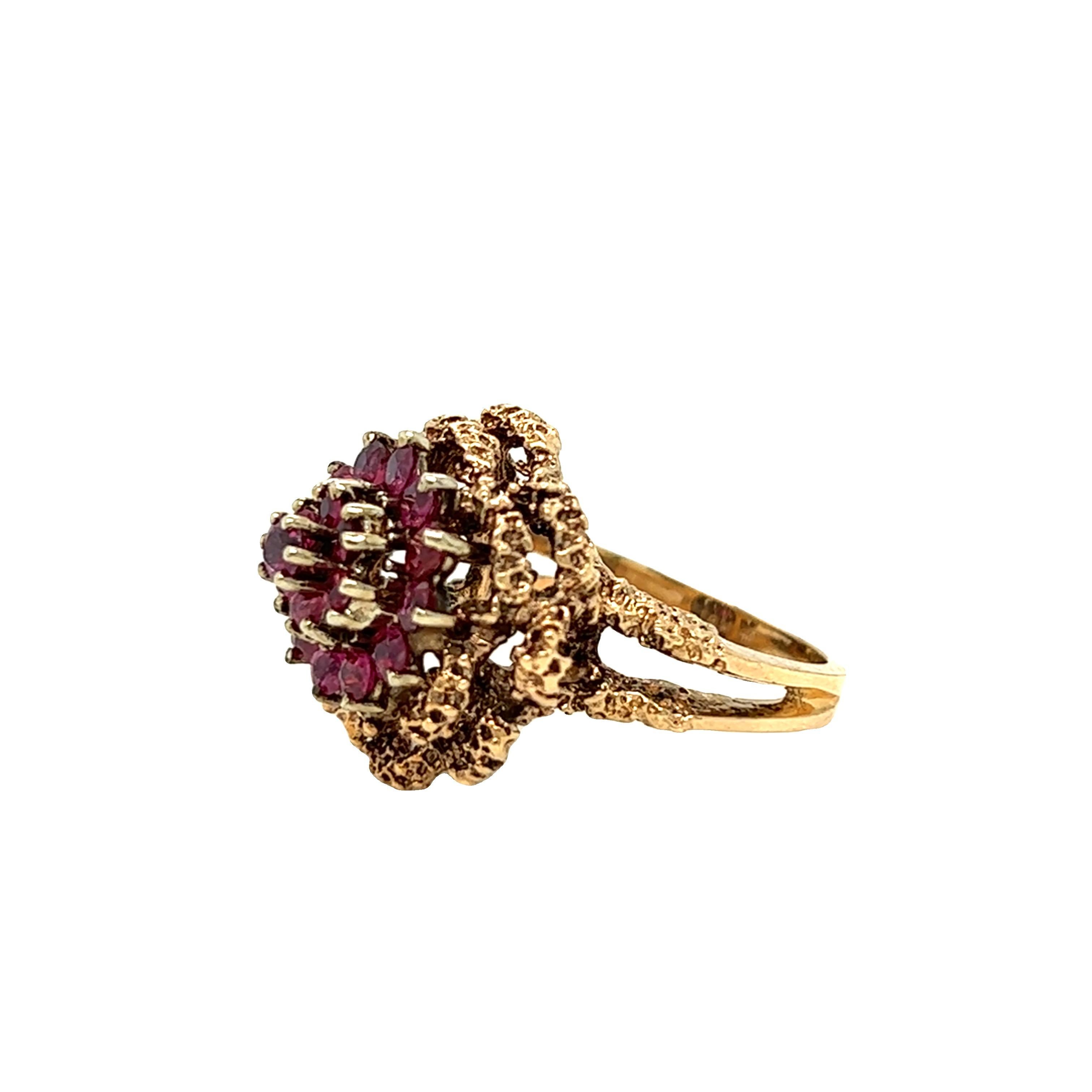 Women's or Men's Brutalist Style Ruby Dome Ring 14K Yellow Gold For Sale