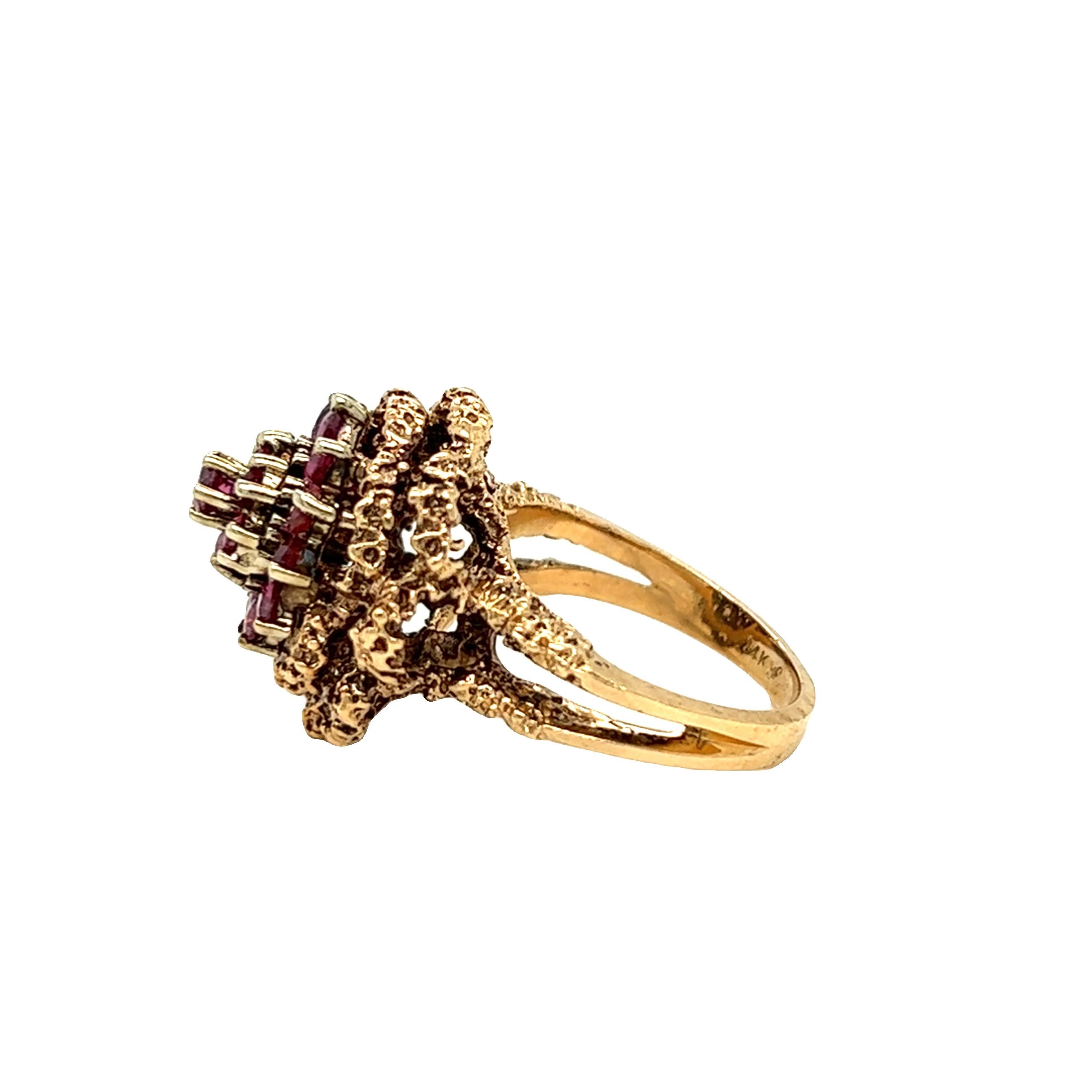 Brutalist Style Ruby Dome Ring 14K Yellow Gold For Sale 1