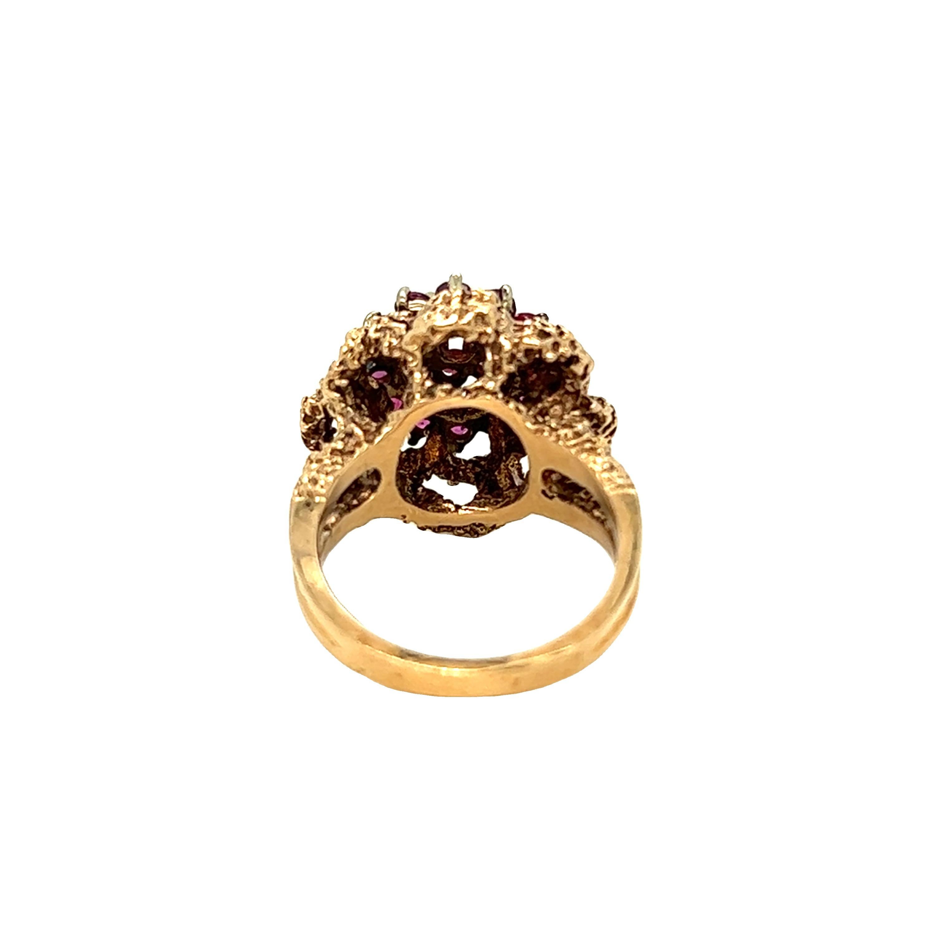 Brutalist Style Ruby Dome Ring 14K Yellow Gold For Sale 2