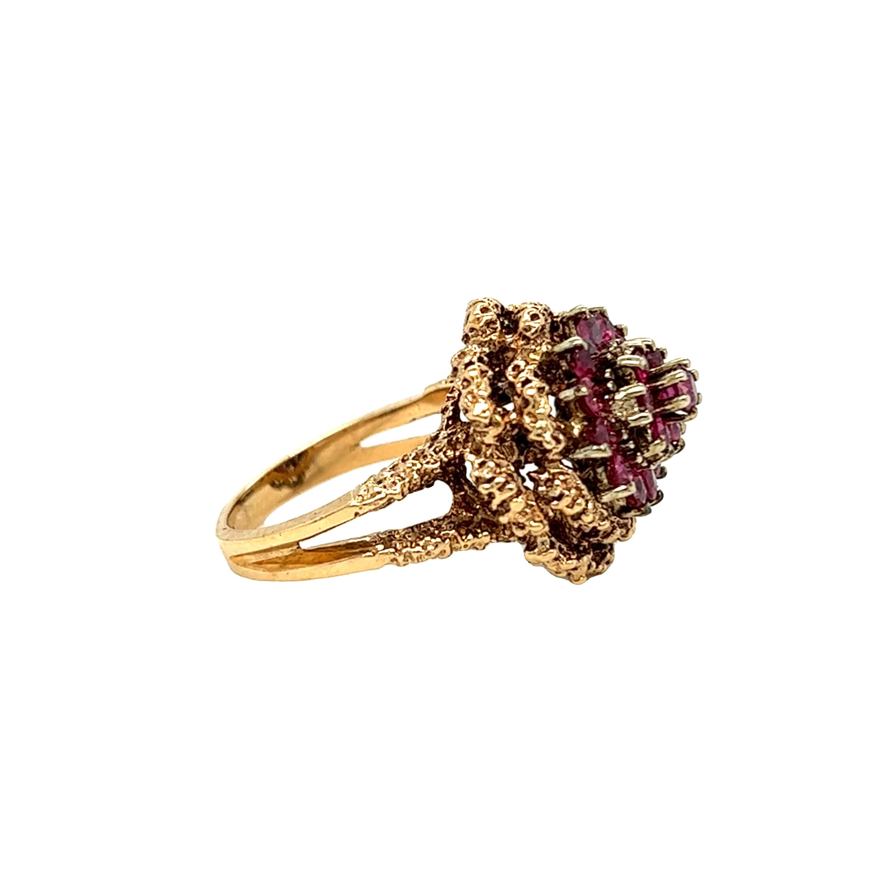 Brutalist Style Ruby Dome Ring 14K Yellow Gold For Sale 3