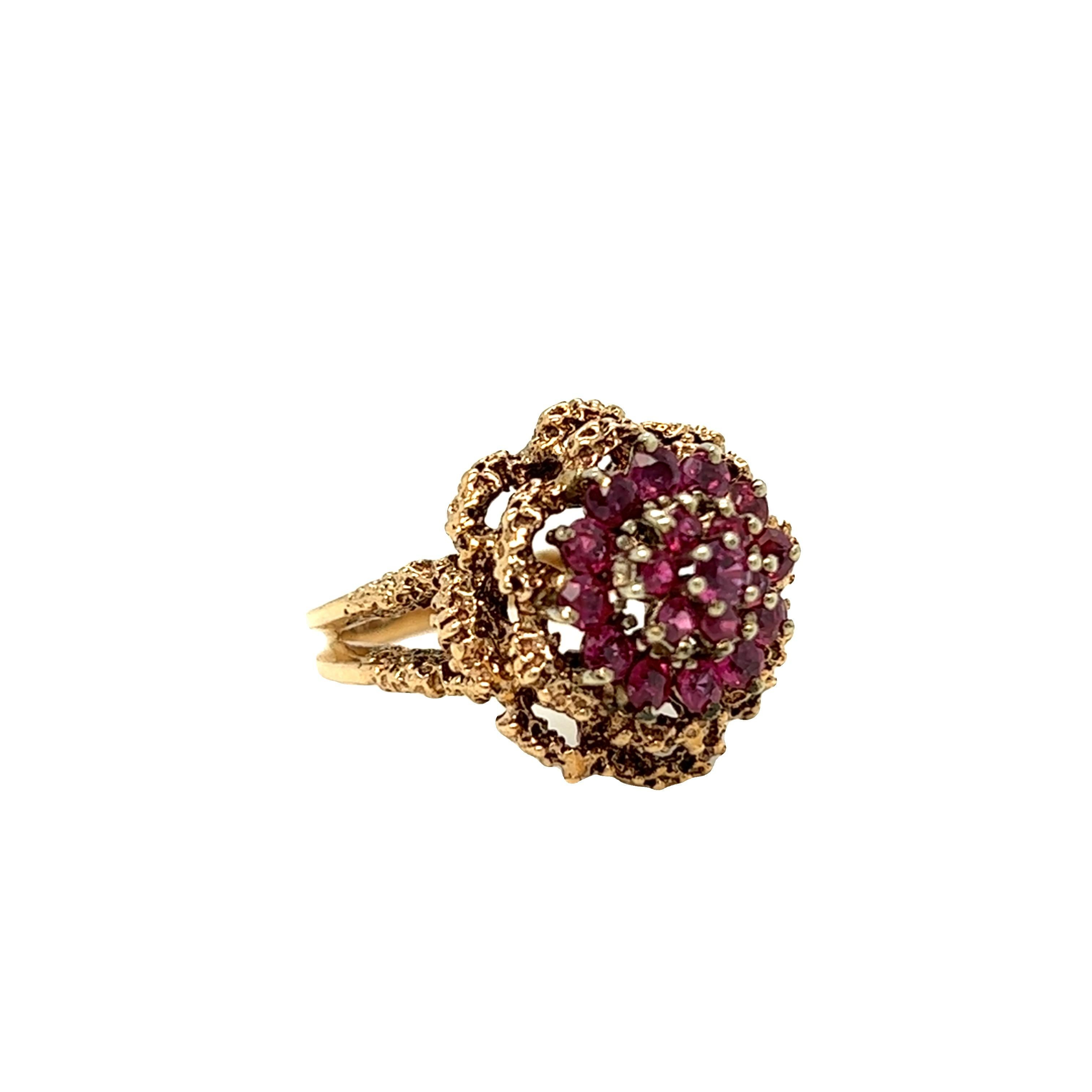 Brutalist Style Ruby Dome Ring 14K Yellow Gold For Sale 4