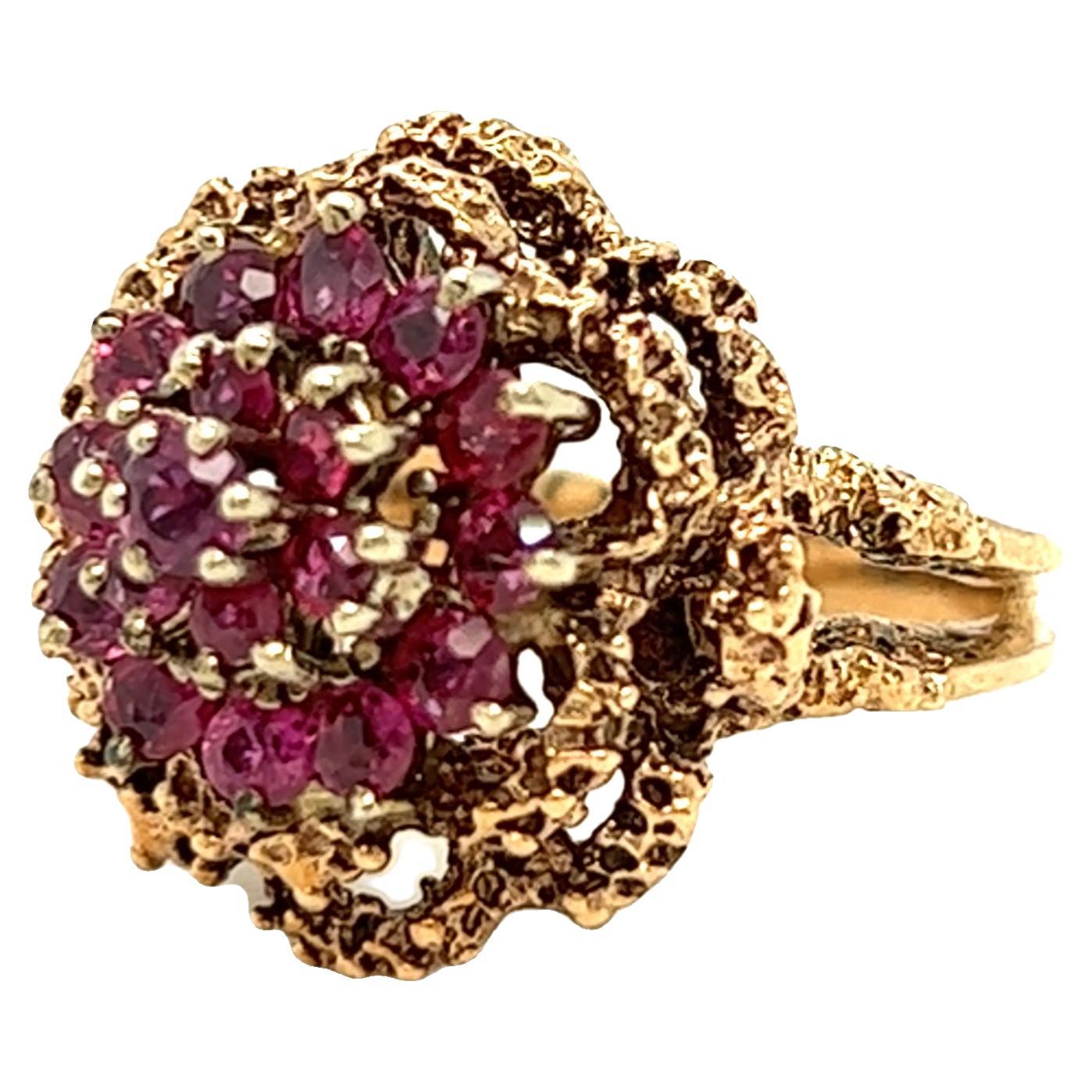 Brutalist Style Ruby Dome Ring 14K Yellow Gold For Sale