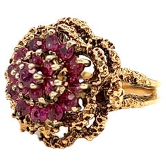 Vintage Brutalist Style Ruby Dome Ring 14K Yellow Gold