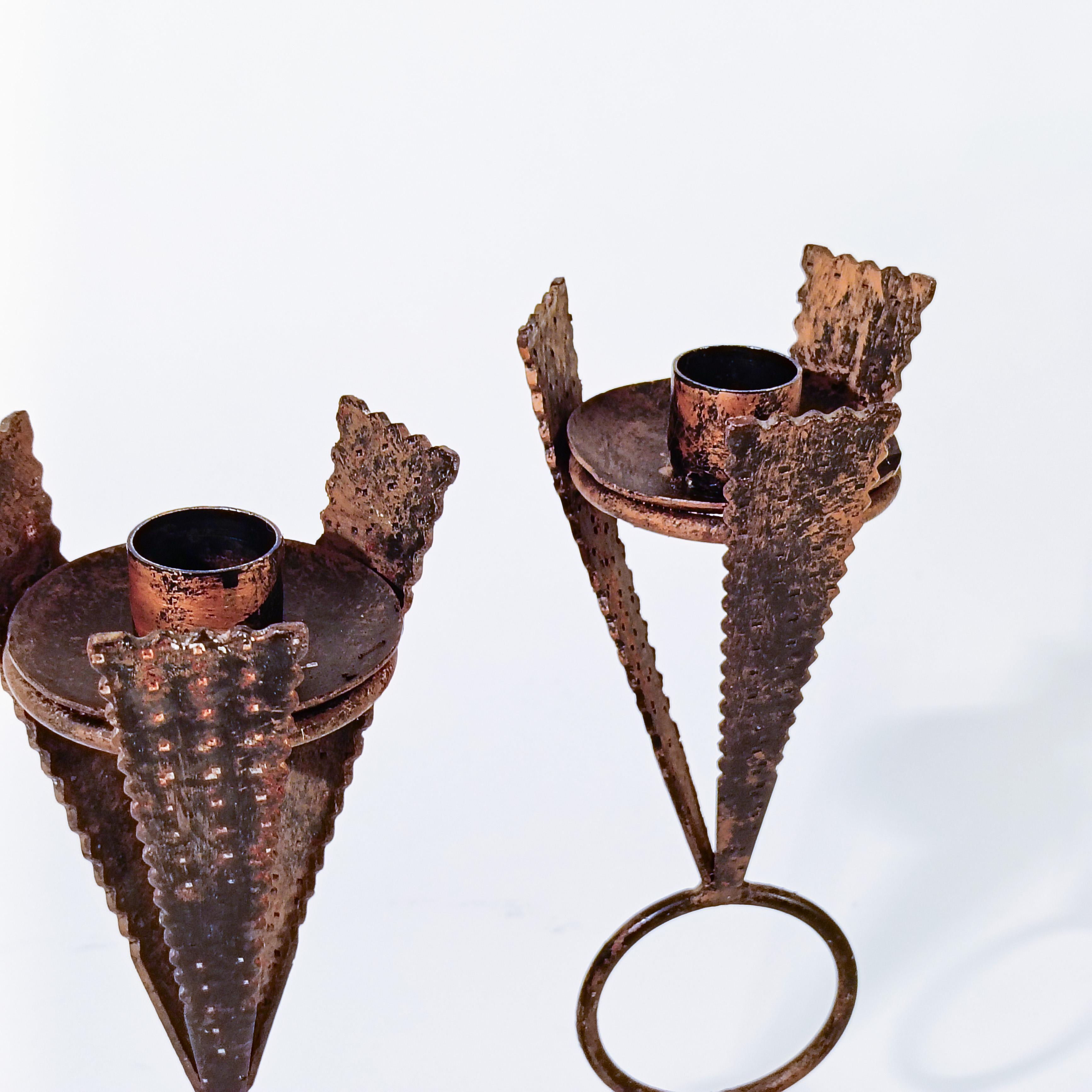 Brutalist style. Sculptural candle holders by Ferro Art, Spain, 1950s For Sale 3