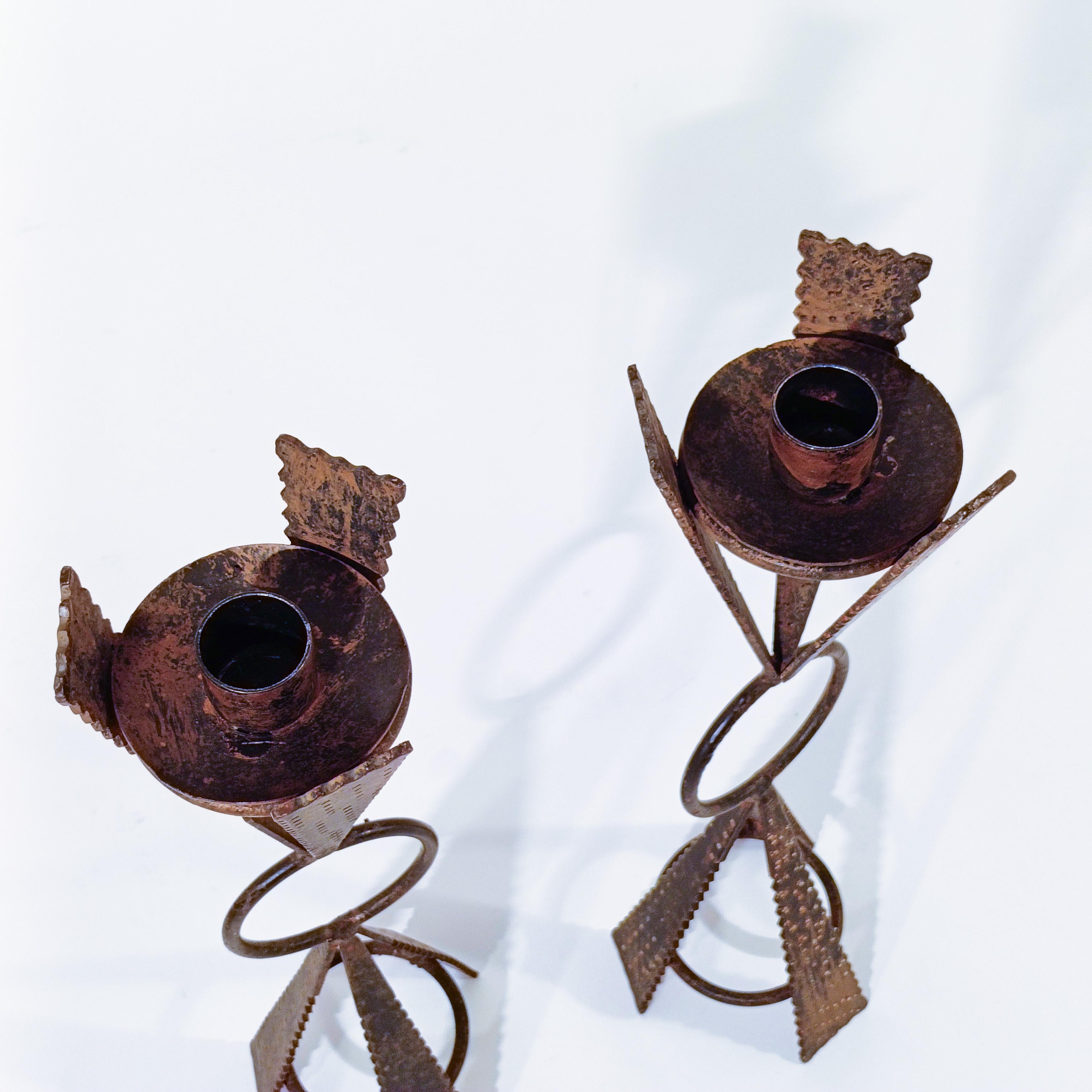 Brutalist style. Sculptural candle holders by Ferro Art, Spain, 1950s For Sale 6
