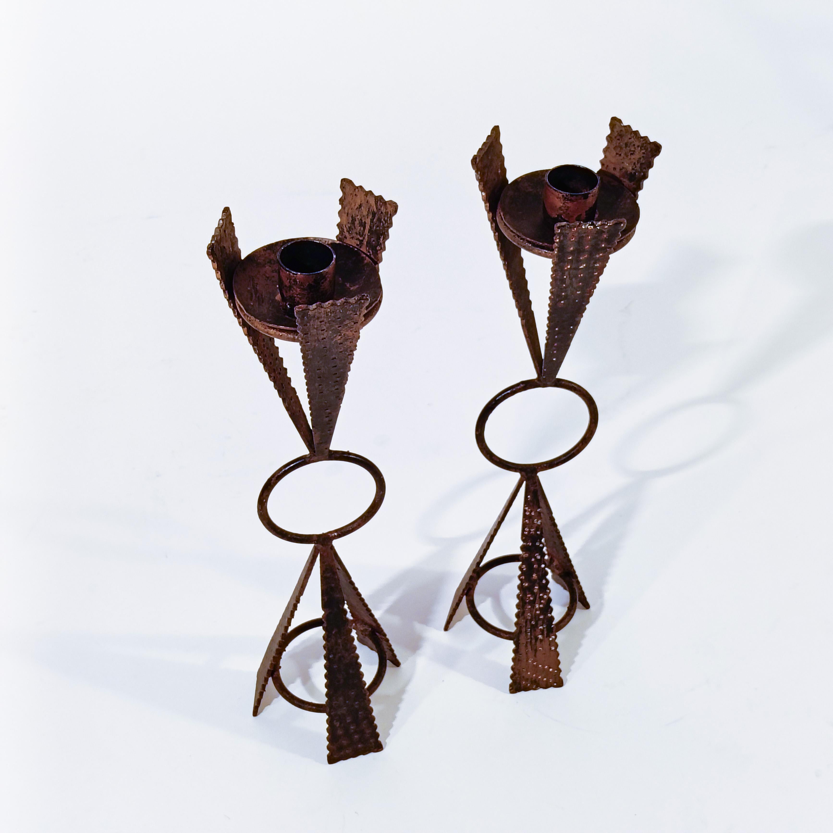 Spanish Brutalist style. Sculptural candle holders by Ferro Art, Spain, 1950s For Sale
