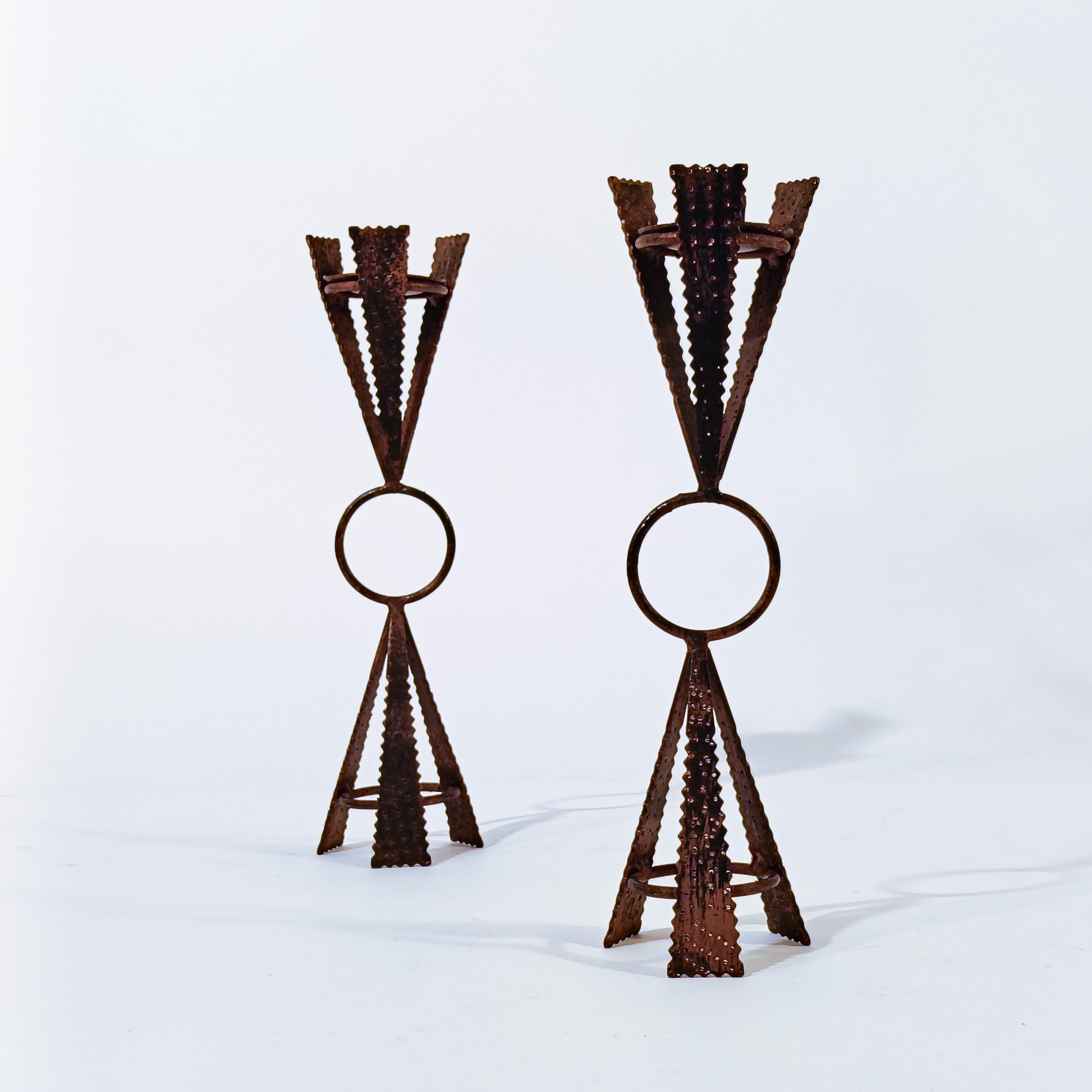 Brutalist style. Sculptural candle holders by Ferro Art, Spain, 1950s In Excellent Condition For Sale In SANT ADRIÀ DE BESÒS, ES