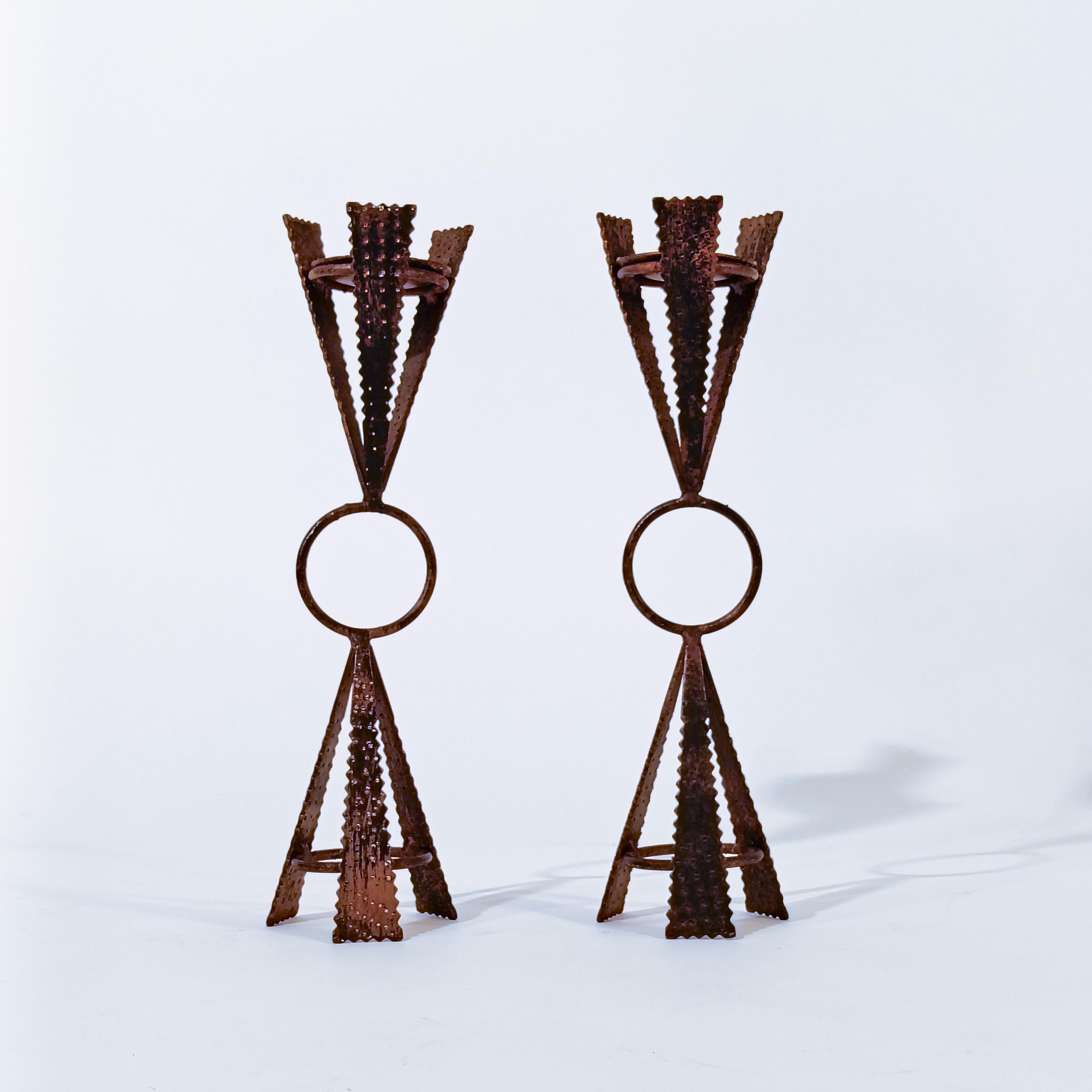 Mid-20th Century Brutalist style. Sculptural candle holders by Ferro Art, Spain, 1950s For Sale