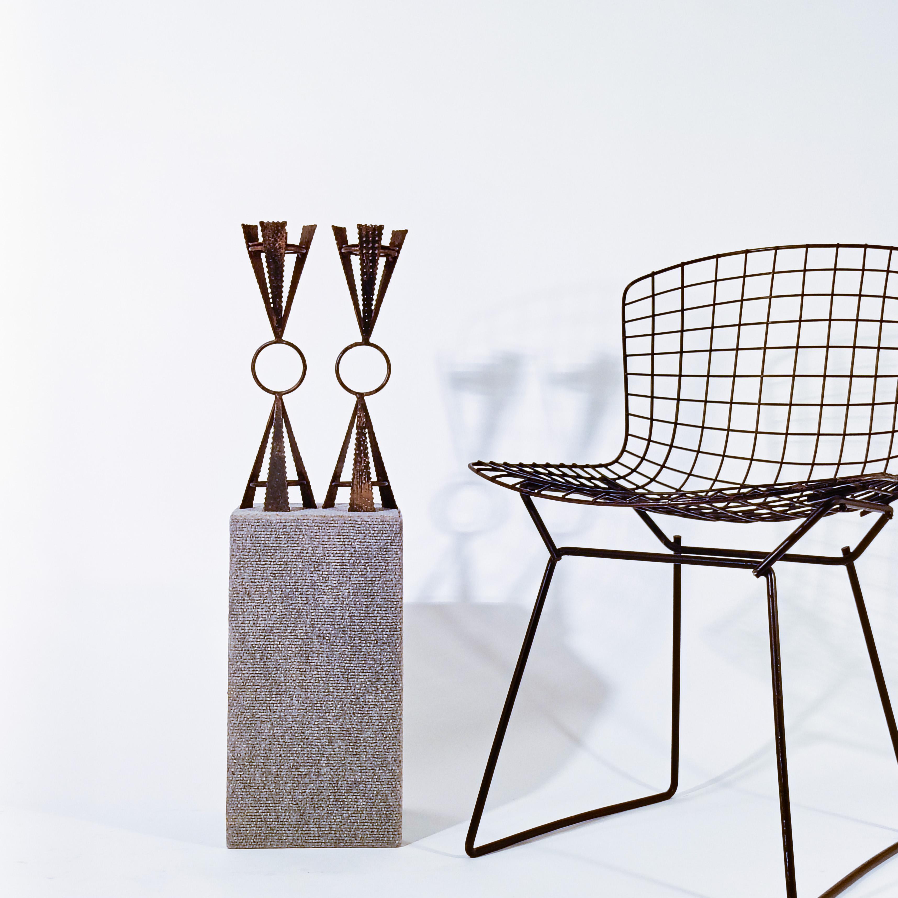 Iron Brutalist style. Sculptural candle holders by Ferro Art, Spain, 1950s For Sale