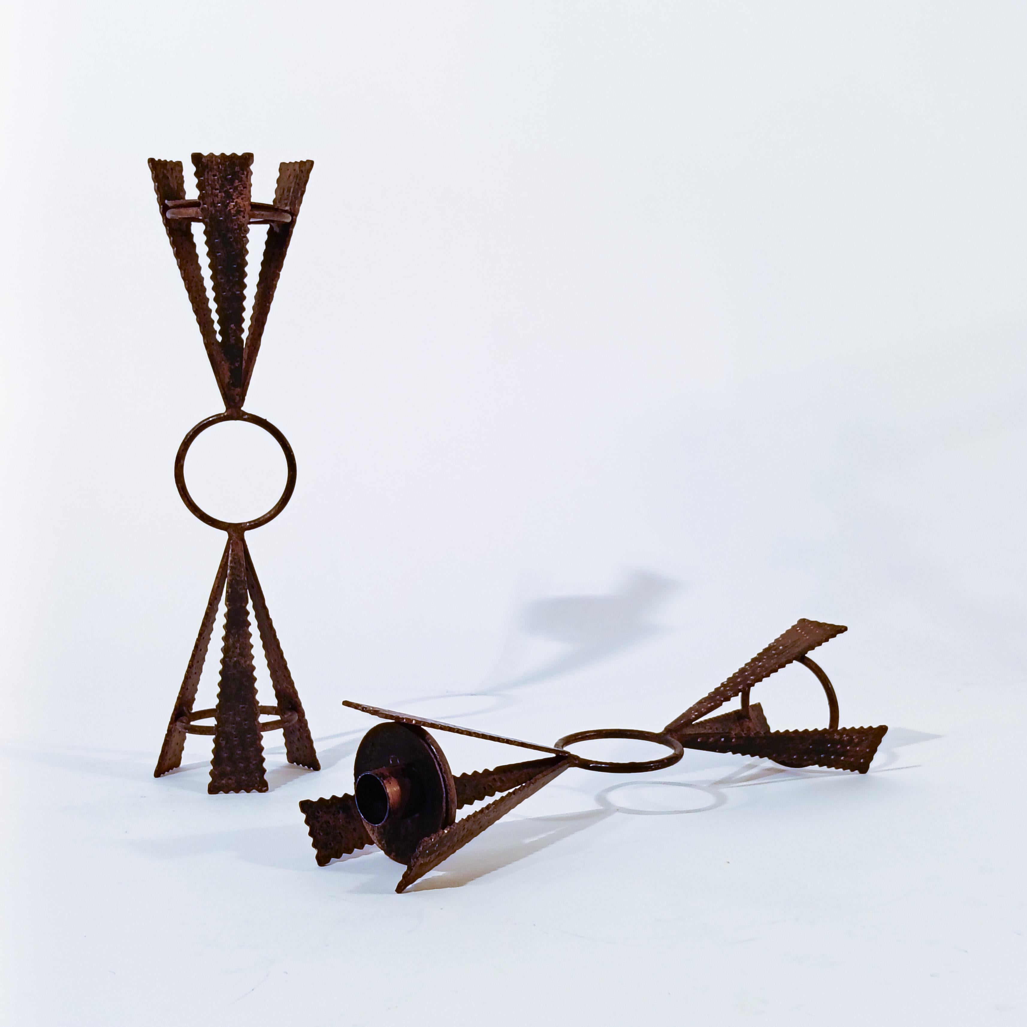 Brutalist style. Sculptural candle holders by Ferro Art, Spain, 1950s For Sale 2