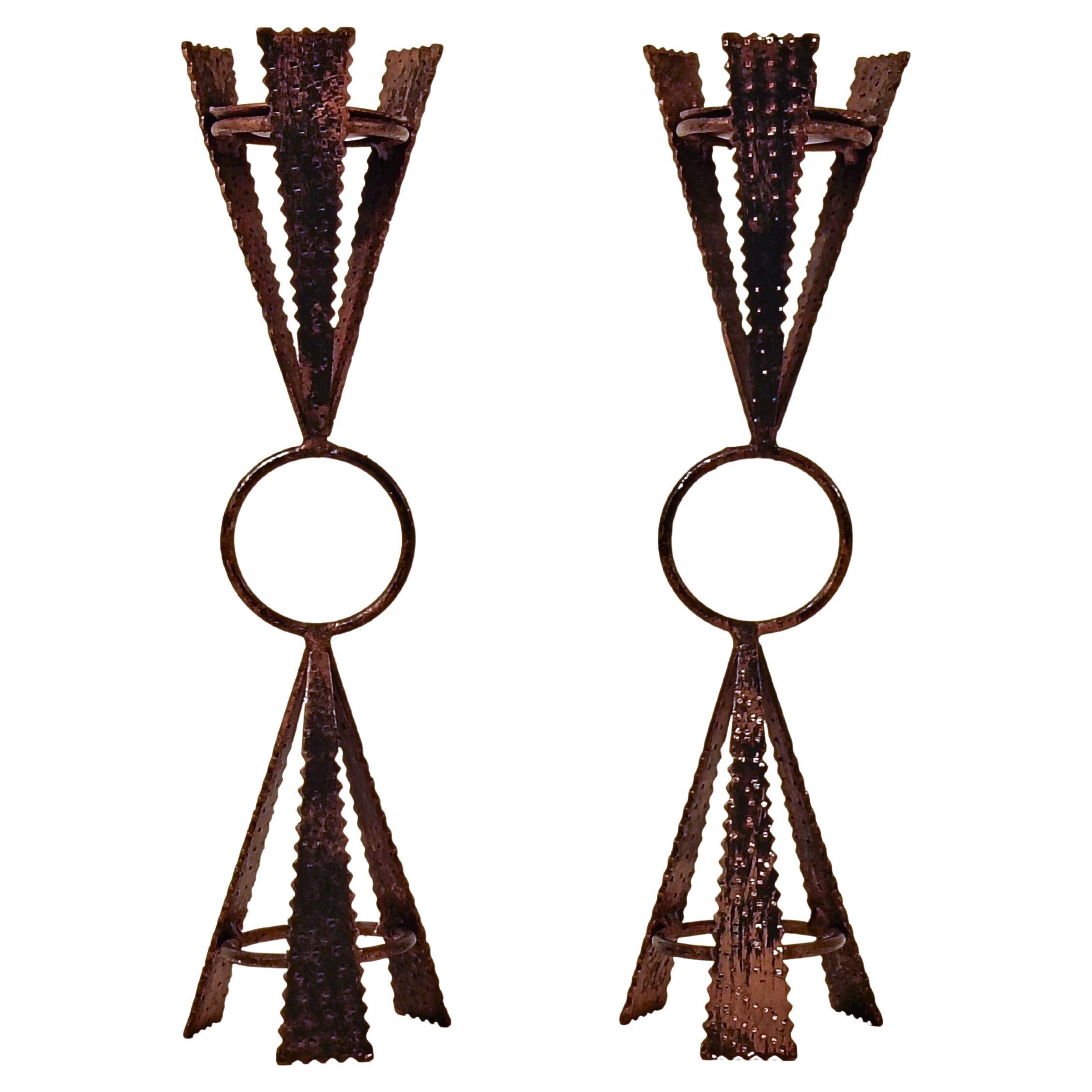 Brutalist style. Sculptural candle holders by Ferro Art, Spain, 1950s For Sale