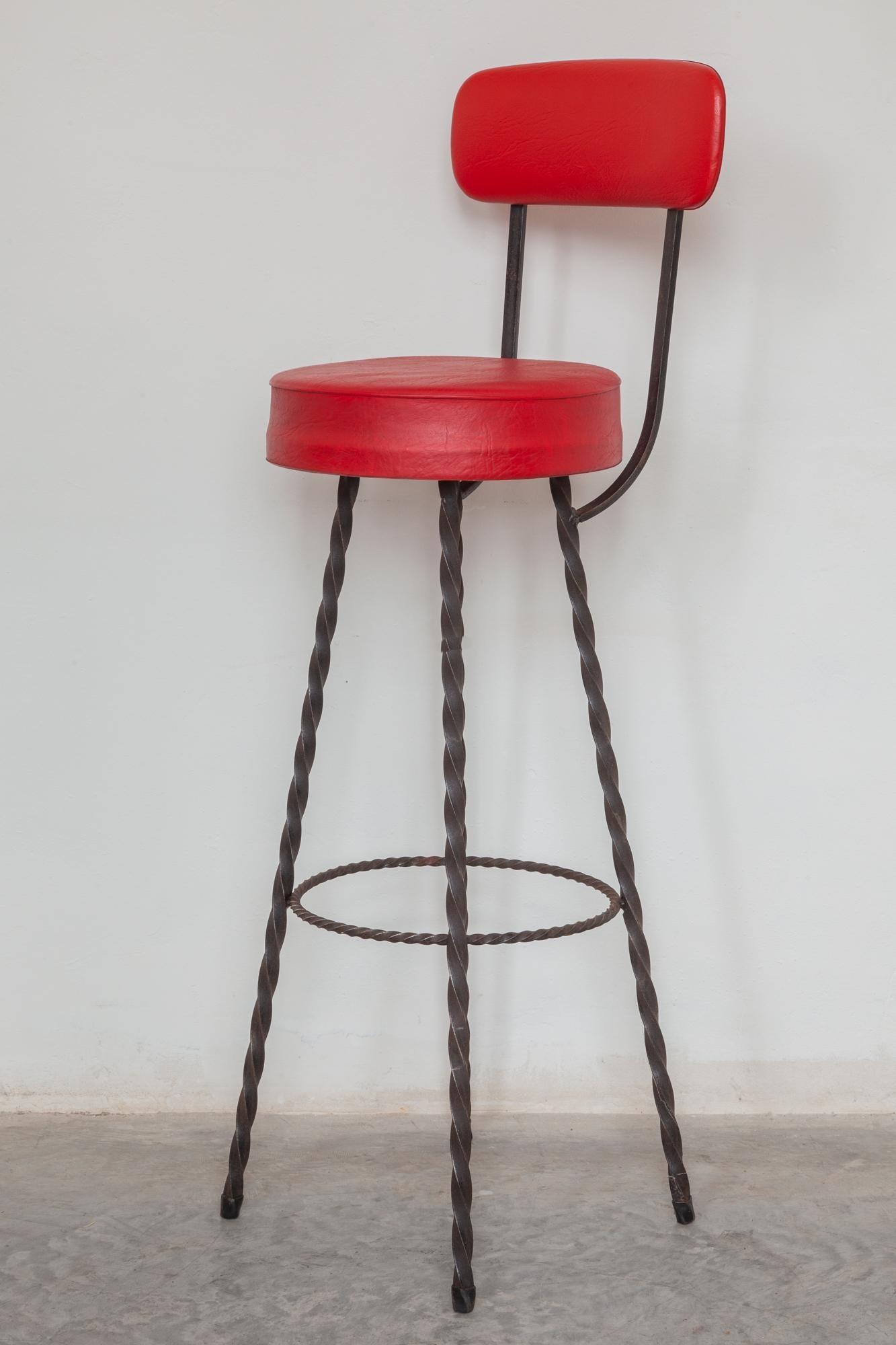 Late 20th Century Brutalist Style Set of Four Wrought Iron Bar Stools Made in 1970S, FRANCE