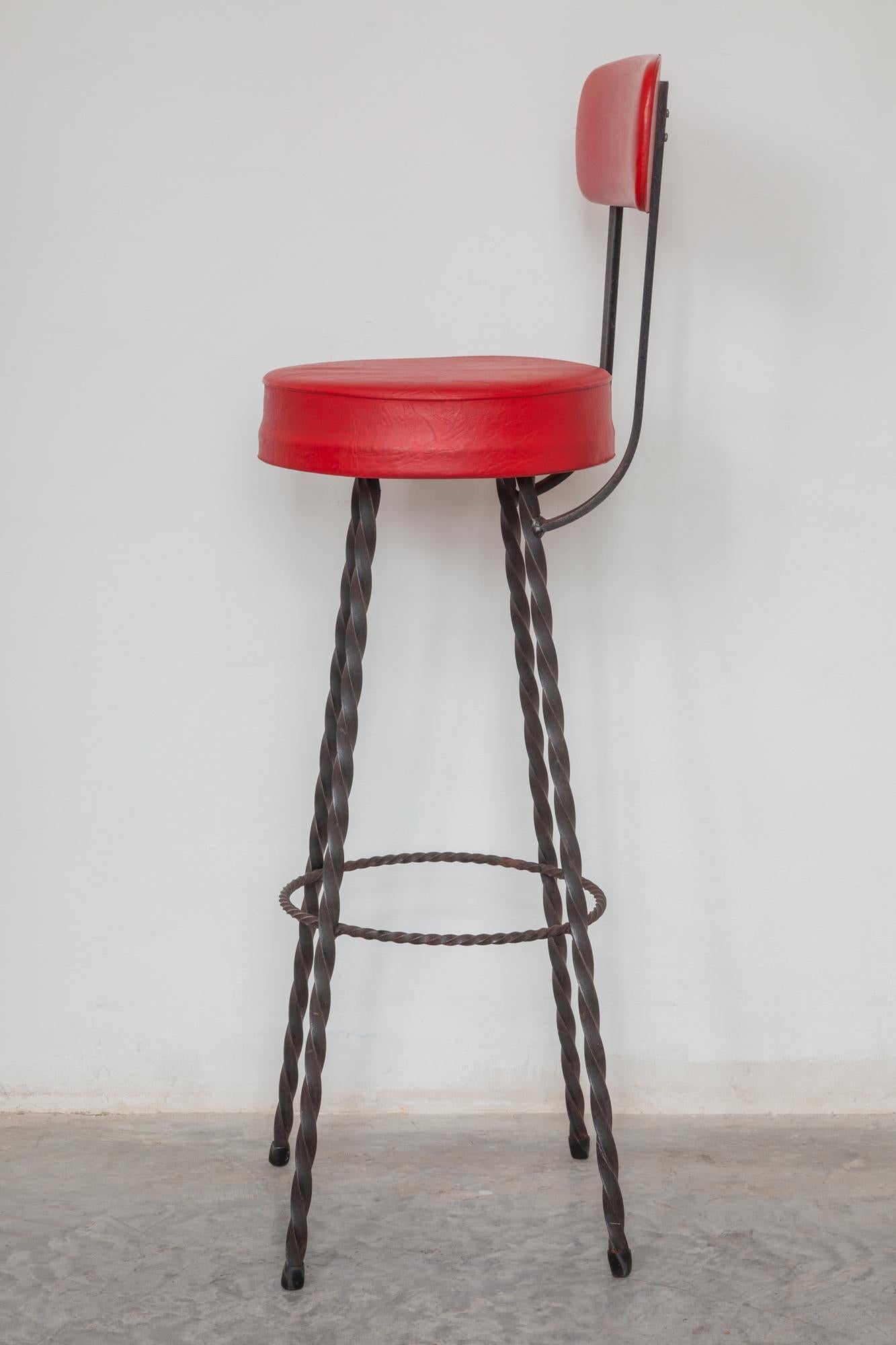 Brutalist Style Set of Four Wrought Iron Bar Stools Made in 1970S, FRANCE 1