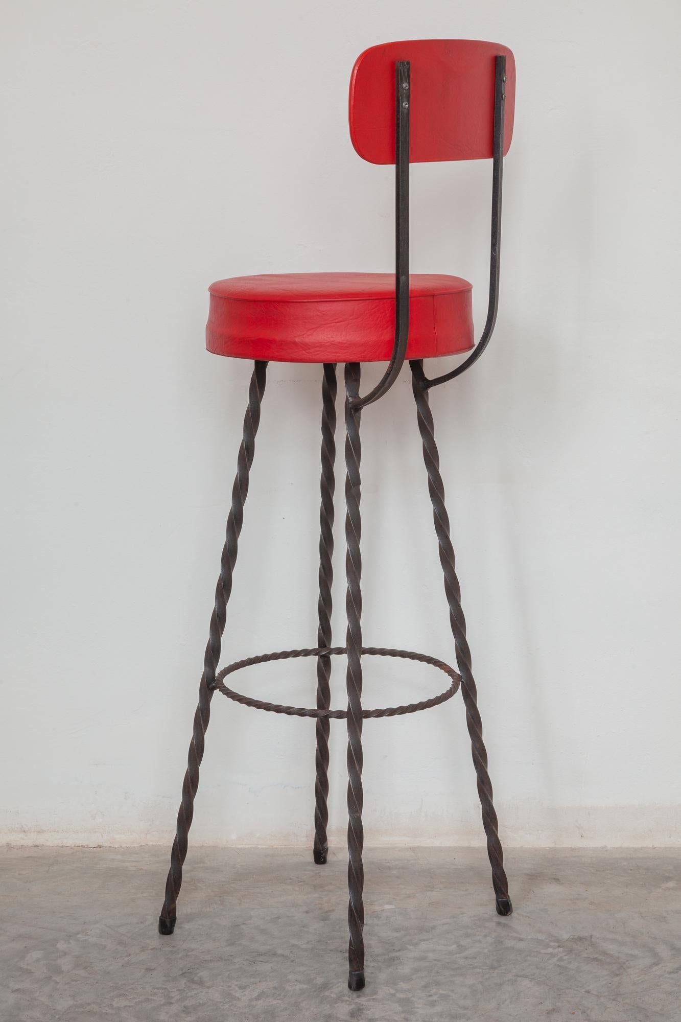 Brutalist Style Set of Four Wrought Iron Bar Stools Made in 1970S, FRANCE 2