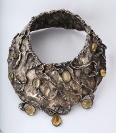 Brutalist Style Silver Citrine Collar Necklace by Ana