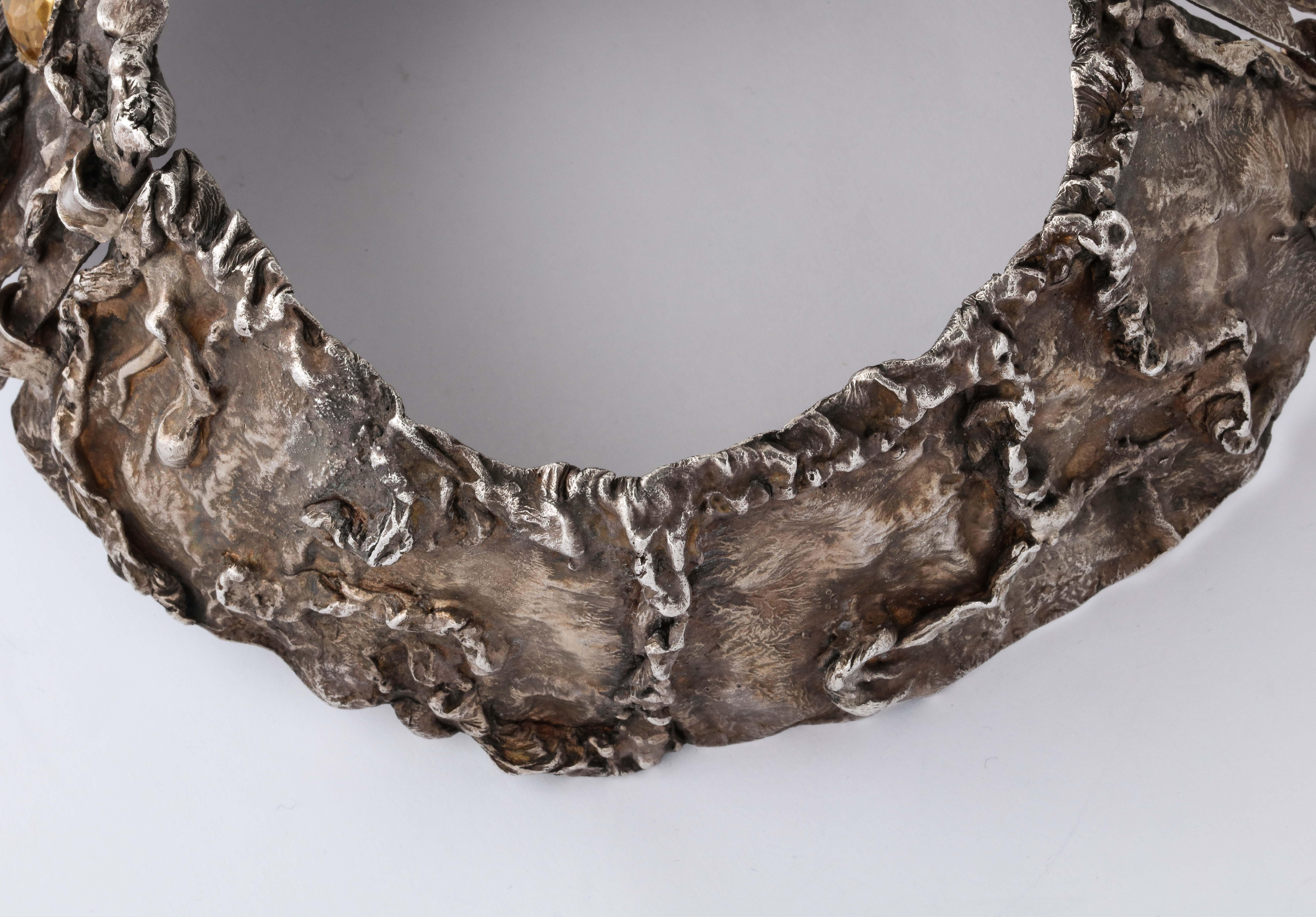 Brutalist Style Silver Citrine Collar Necklace by Ana For Sale 3
