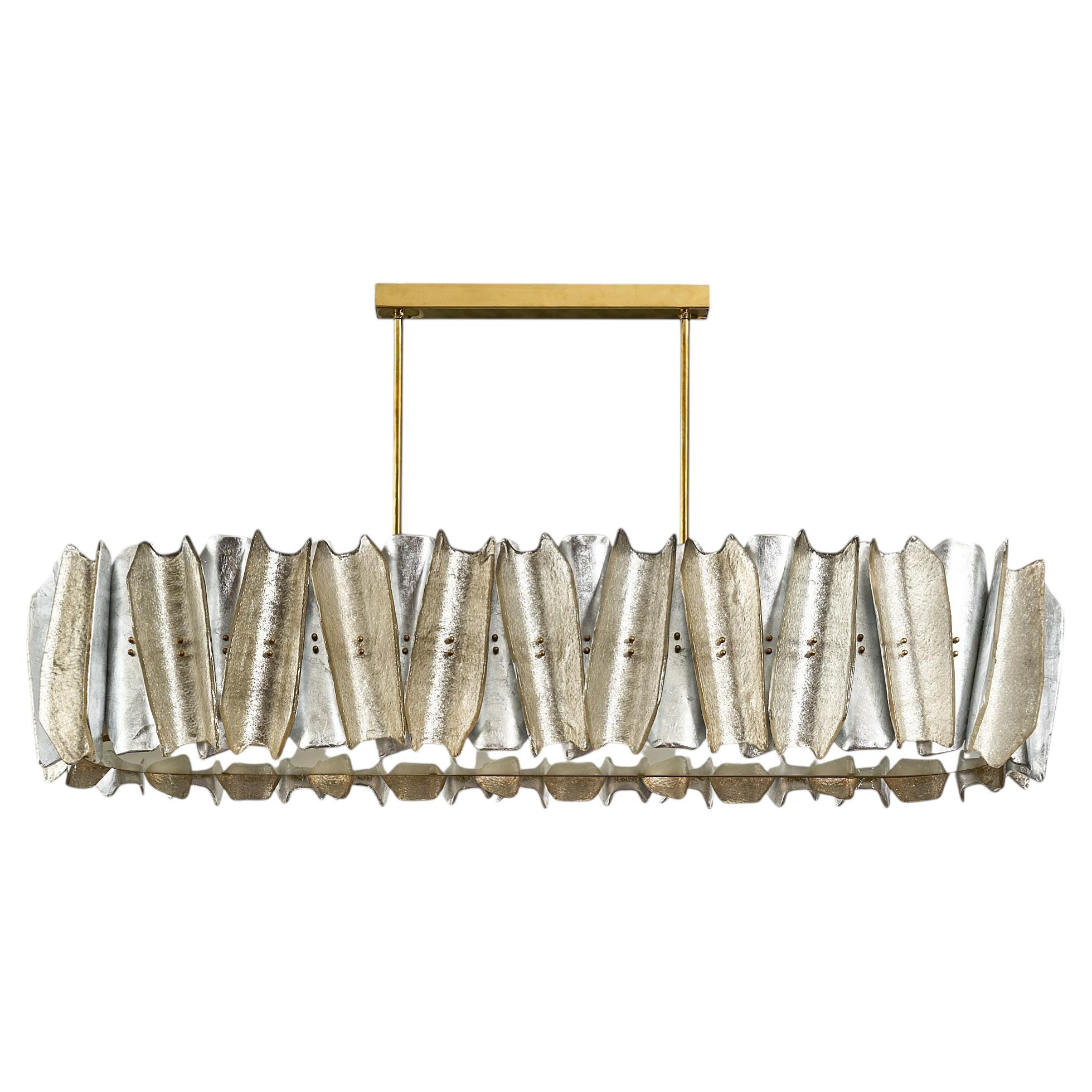 Brutalist Style Silver Leafed Murano Glass Chandelier from Italy For Sale