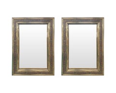 Brutalist Style Silver with Brass & Stones Inlay Console or Wall Mirror,  a Pair