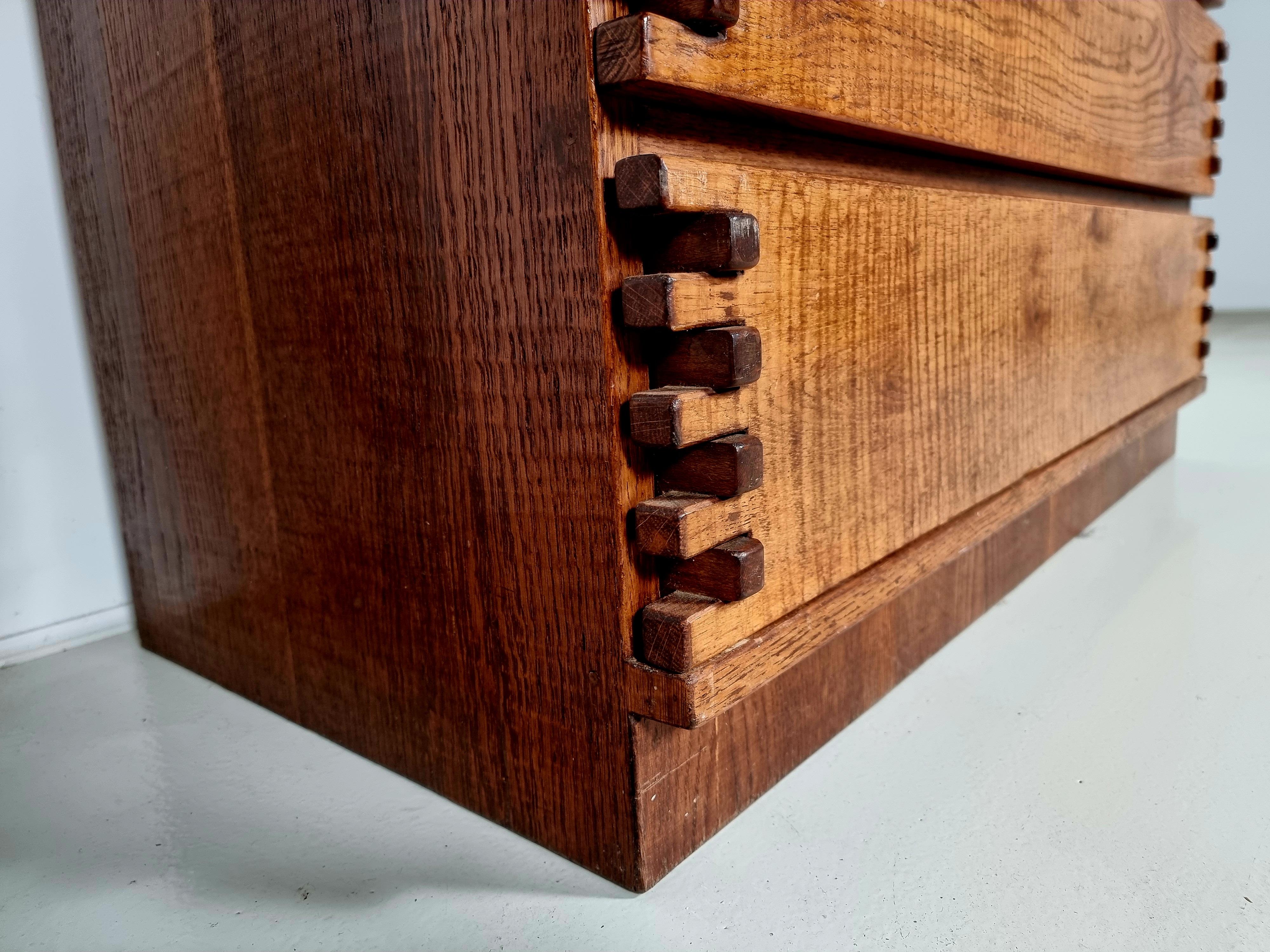 Brutalist Style Solid Oak Chest of Drawers, Italy, 1970s 4