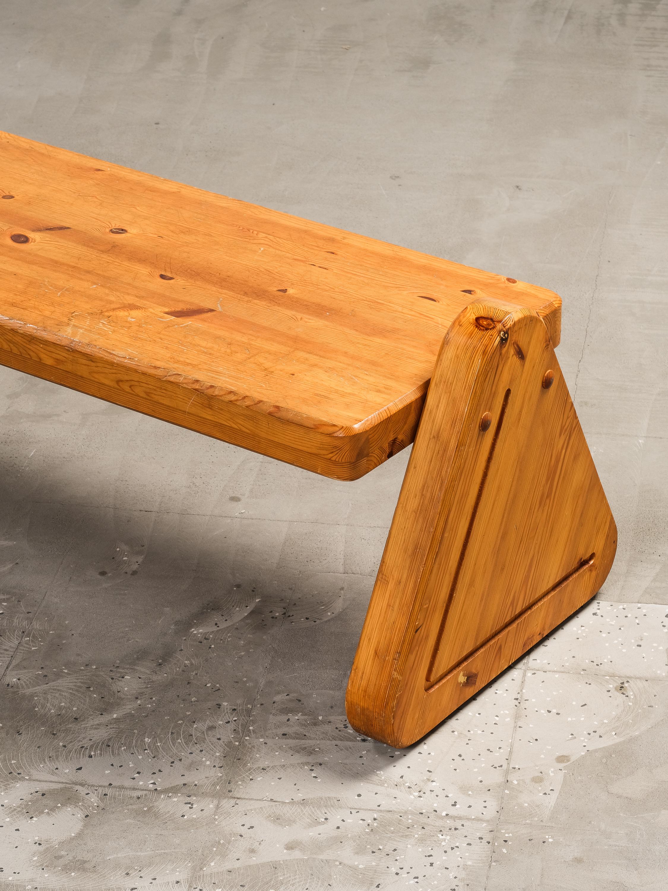 Post-Modern Brutalist Style Solid Pine Bench, Finland, 1980s For Sale