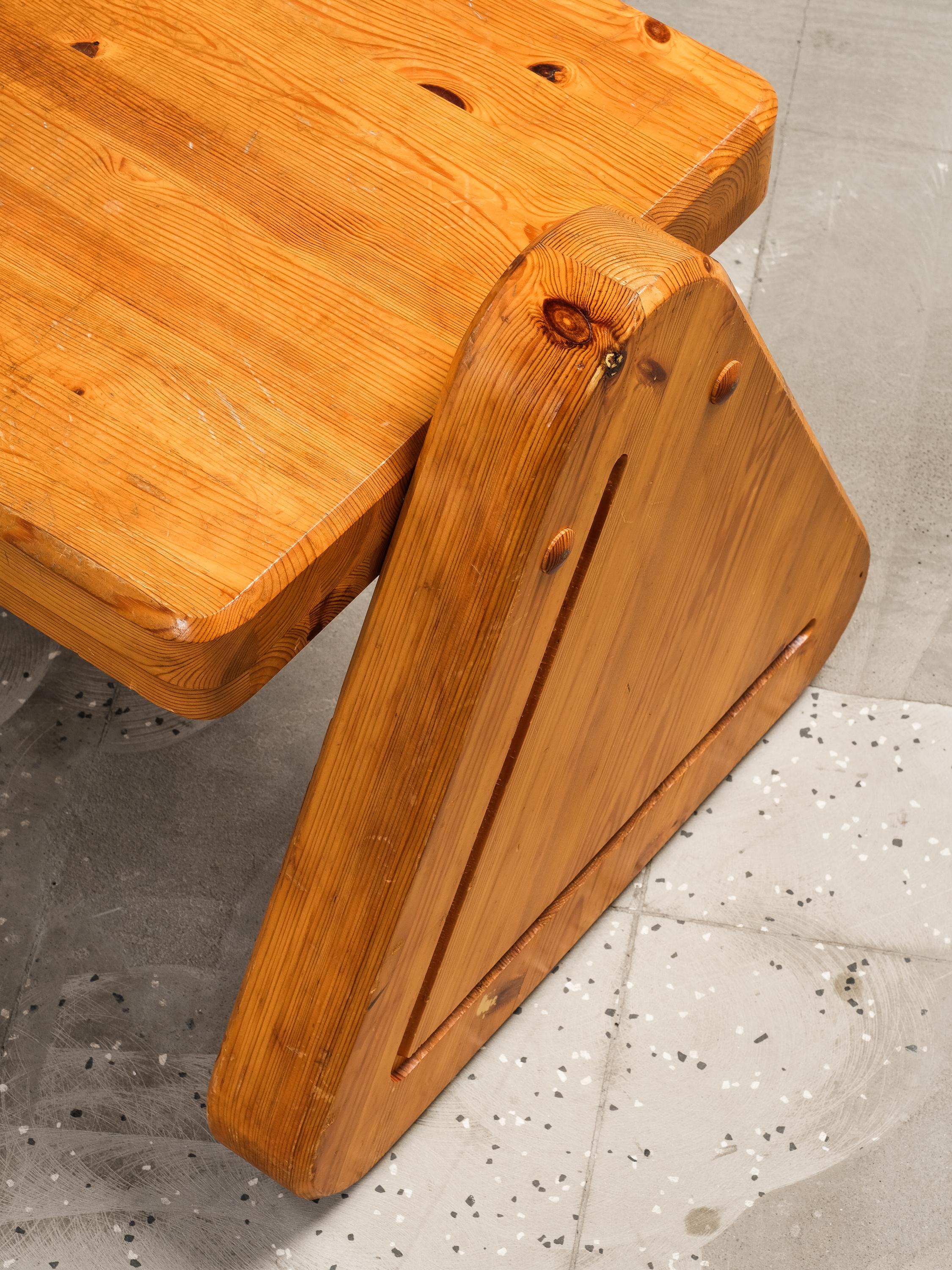 Late 20th Century Brutalist Style Solid Pine Bench, Finland, 1980s For Sale