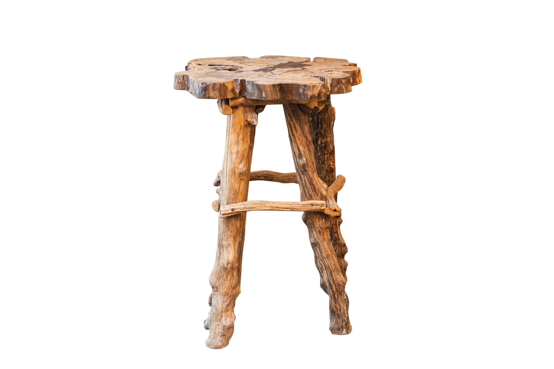 Mid-Century Modern Brutalist Style, Stand, Raw Wood, circa 1920, France