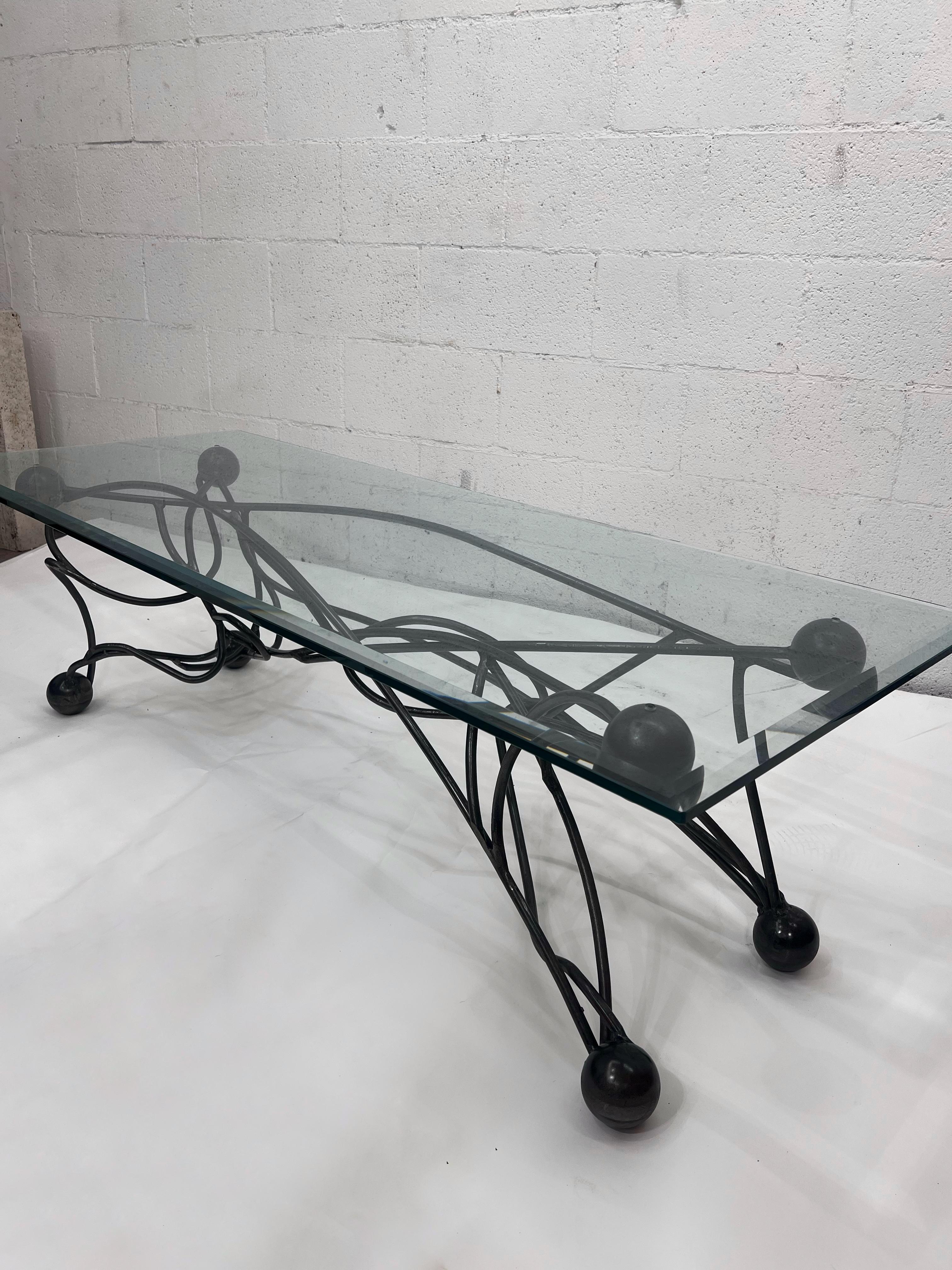 Brutalist Style Steel and Glass Coffee Table For Sale 2