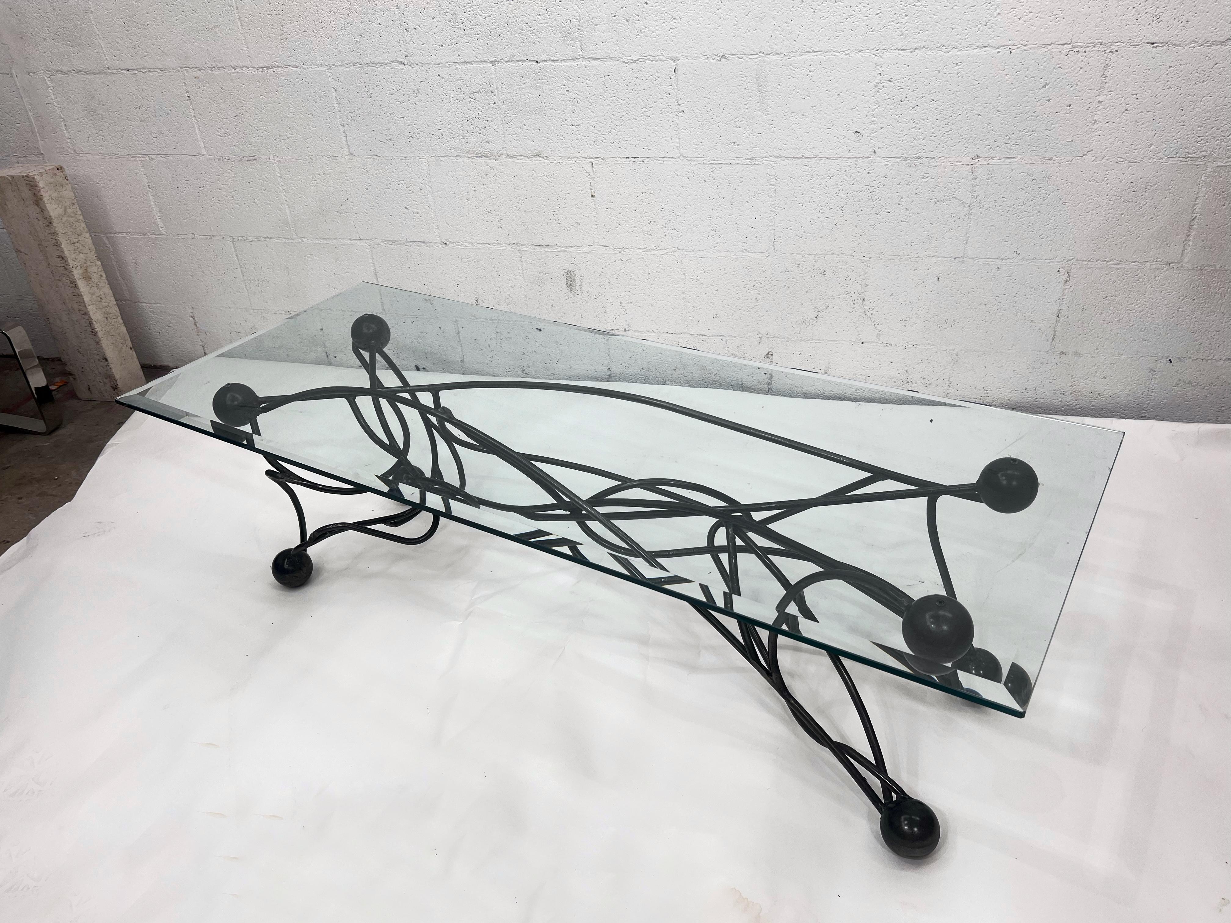 Brutalist Style Steel and Glass Coffee Table For Sale 4